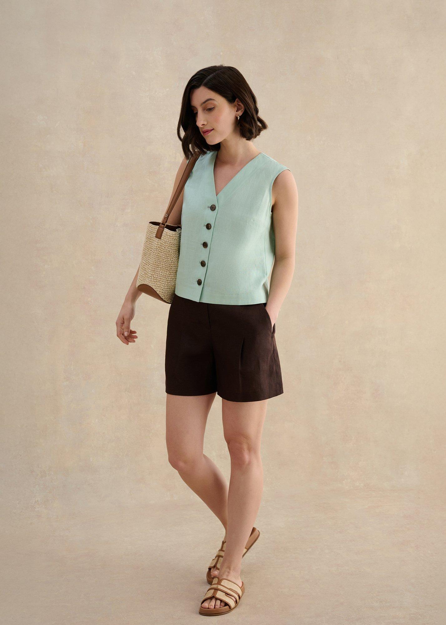 Kaylee Linen Shell Top, Aqueous Green, hi-res