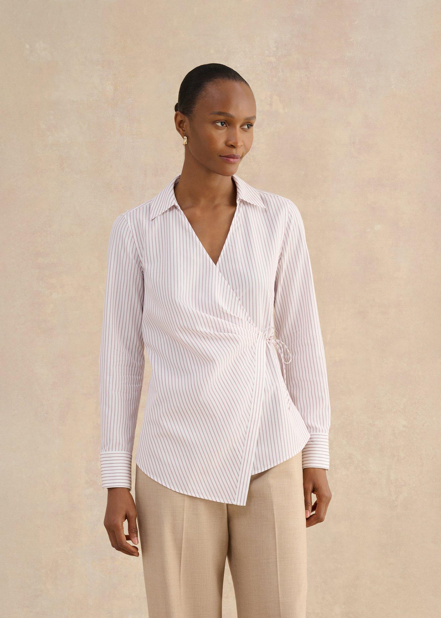 Kinsley Tie Front Shirt, Pink White, hi-res