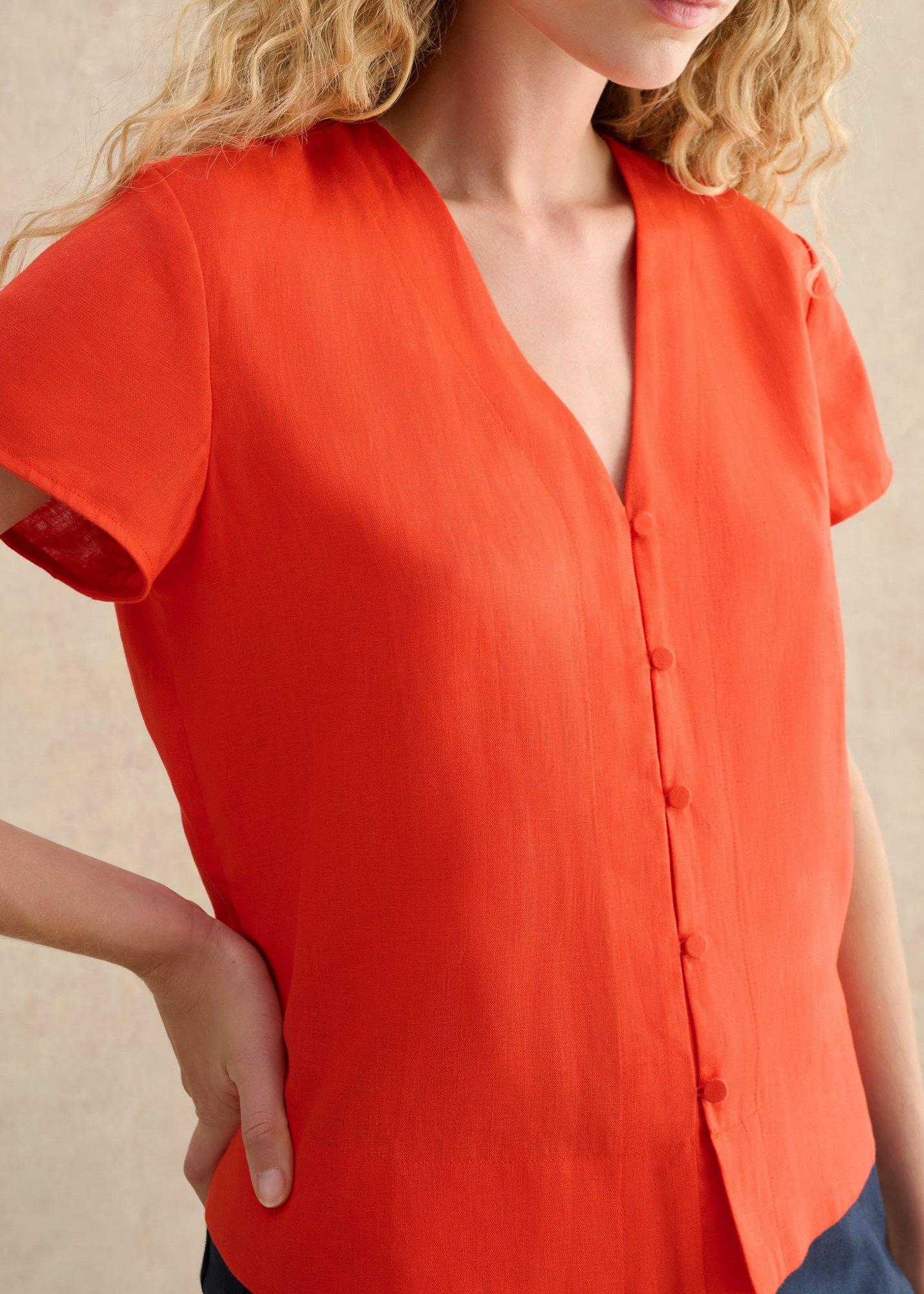 Aurelia Linen Top, Tomato Red, hi-res