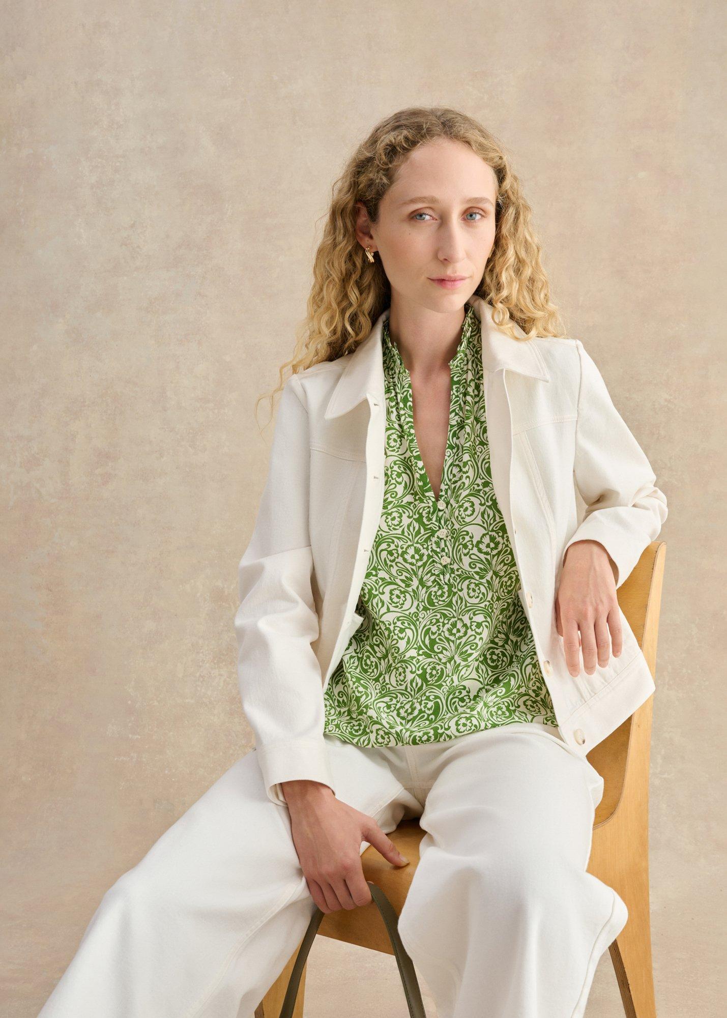 Tania Blouse, Green Ivory, hi-res