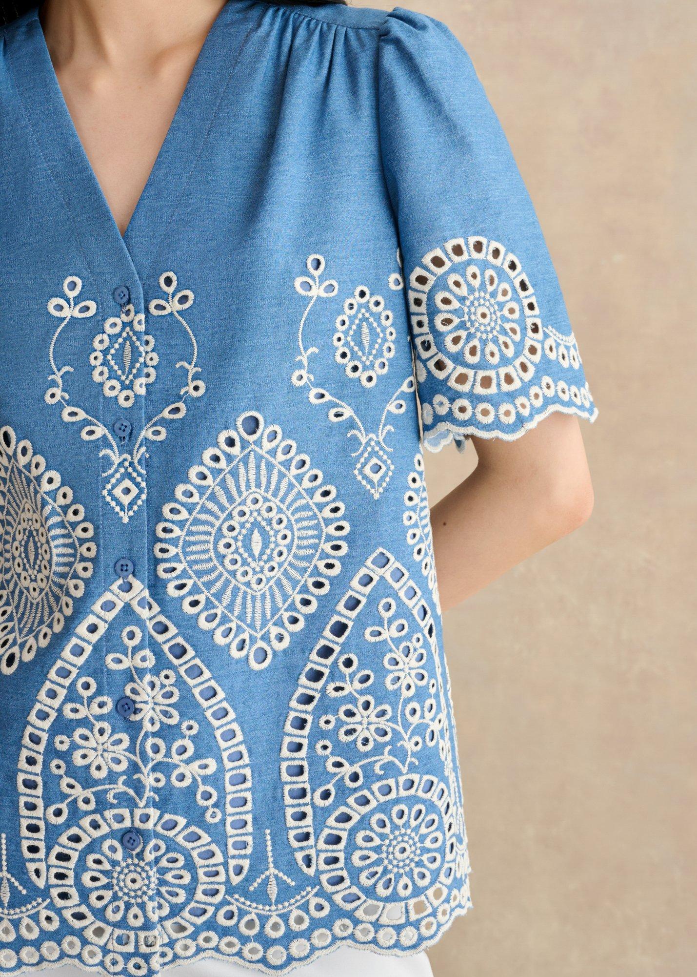 Sloane Blouse, Blue Ivory, hi-res