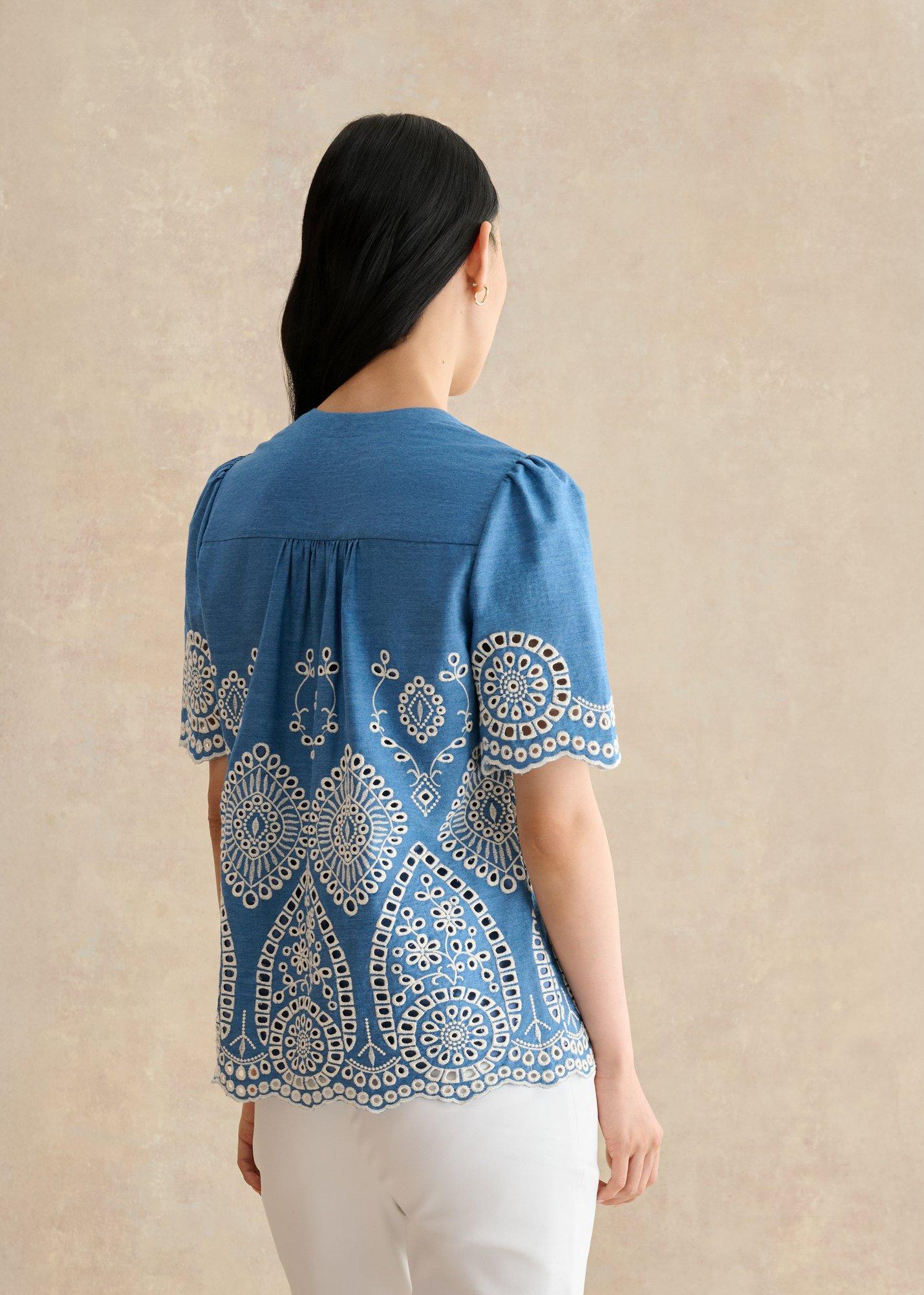 Sloane Blouse, Blue Ivory, hi-res