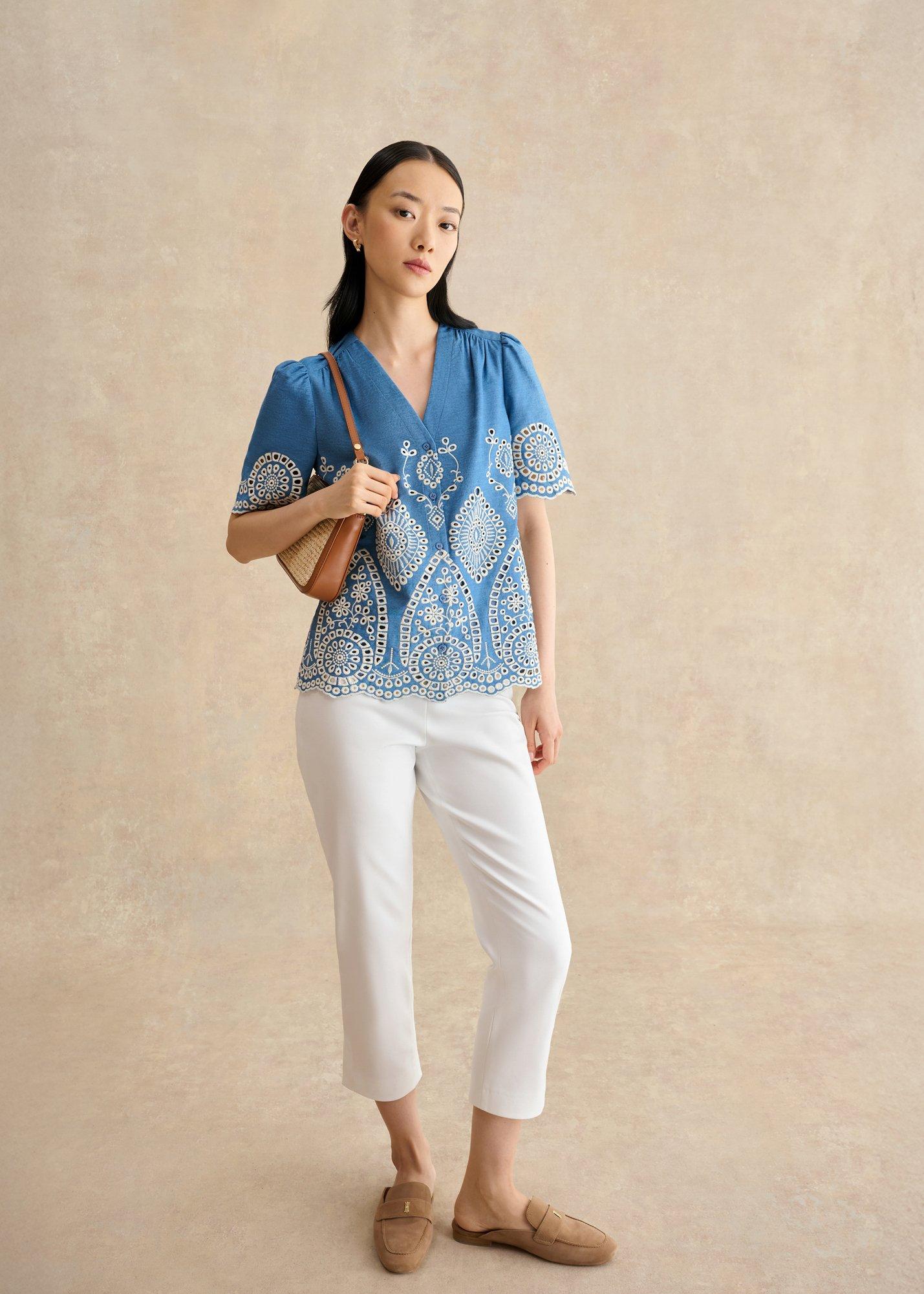 Sloane Blouse, Blue Ivory, hi-res