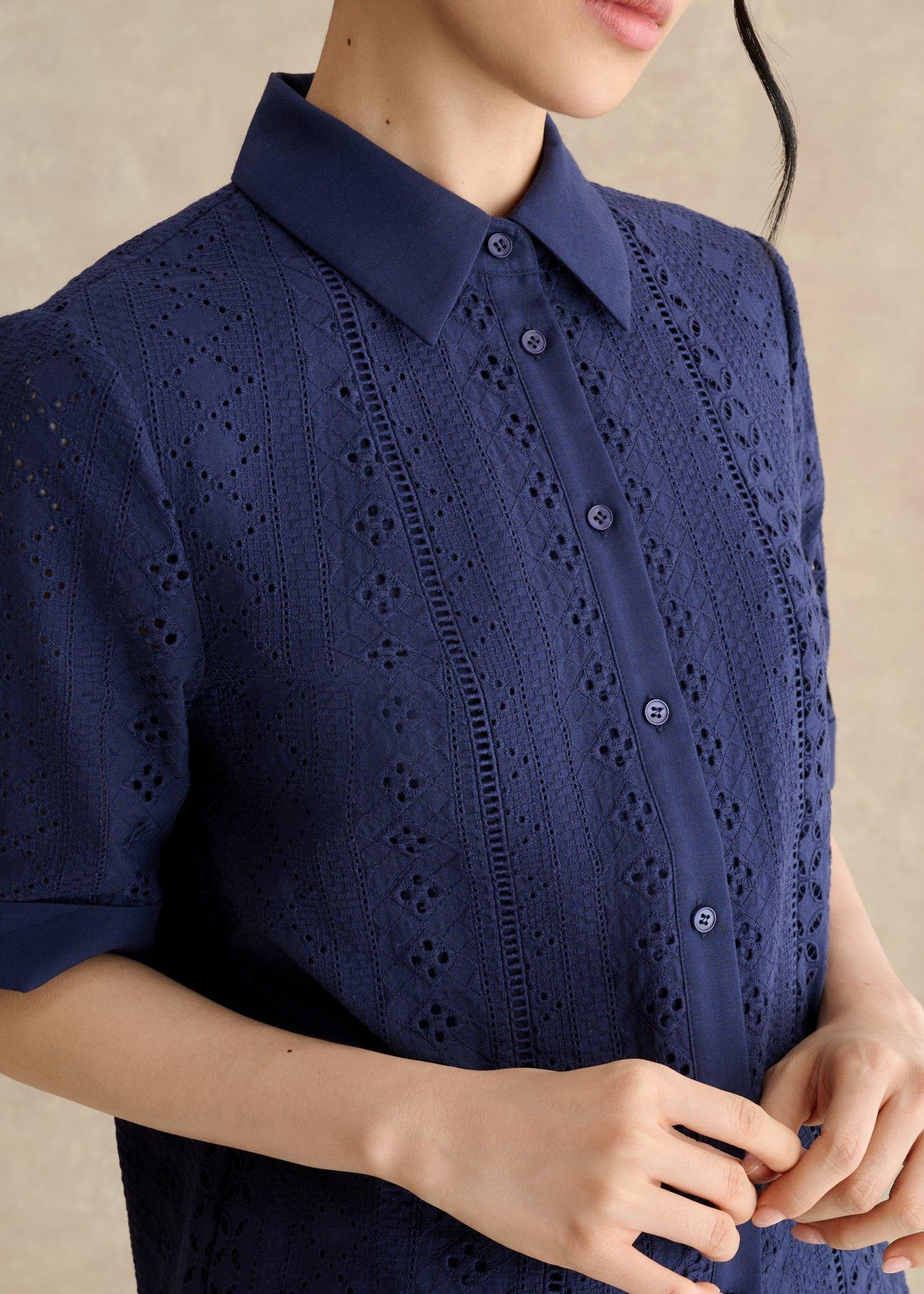 Cristie Broderie Shirt, True Navy, hi-res