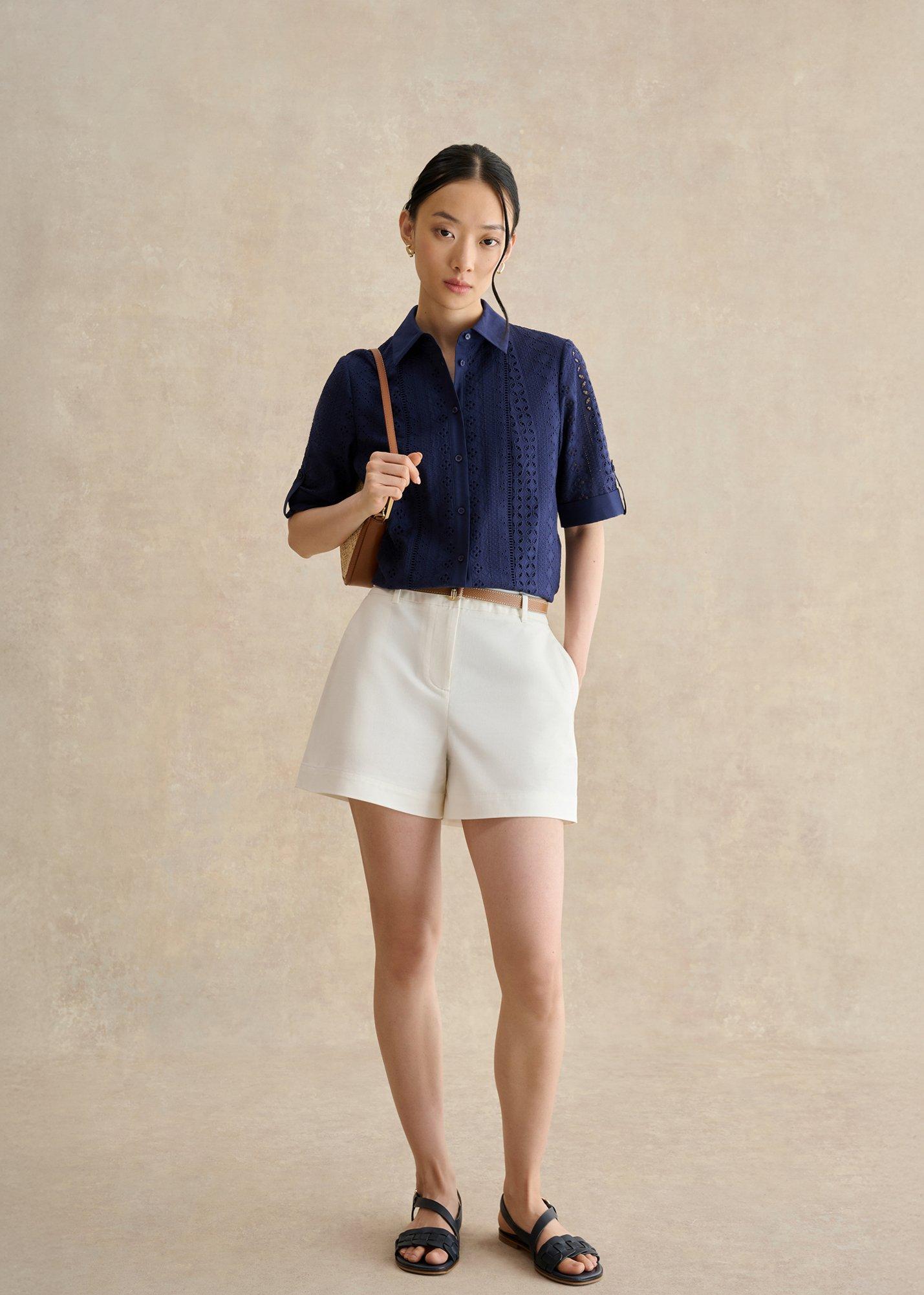 Cristie Broderie Shirt, True Navy, hi-res