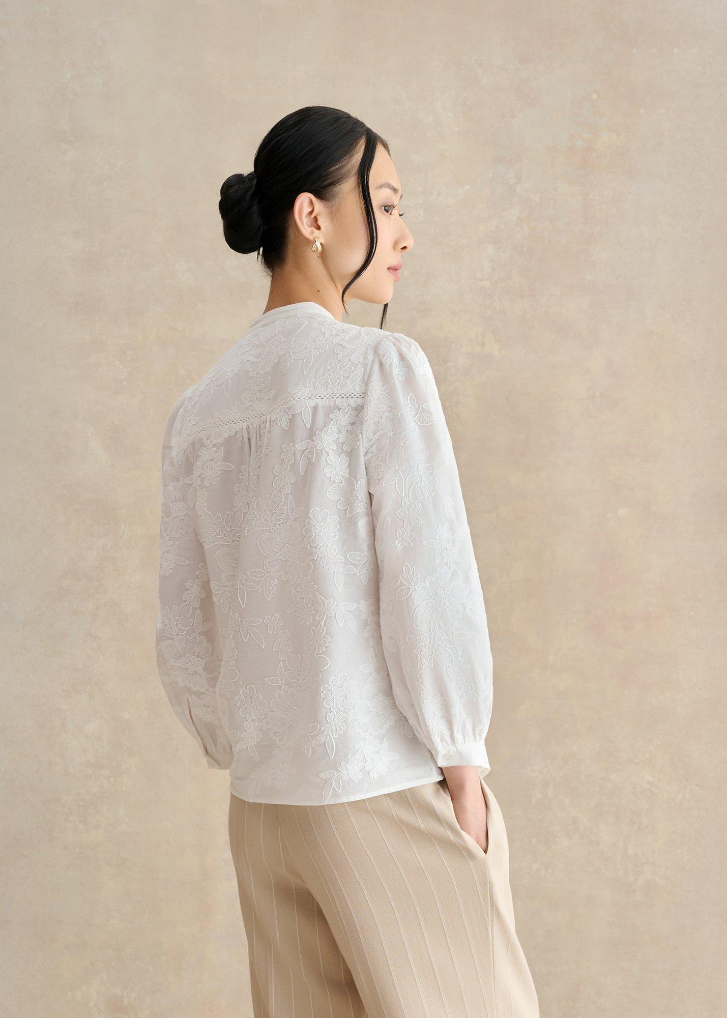 Fallon Cotton Embroidery Blouse, White, hi-res