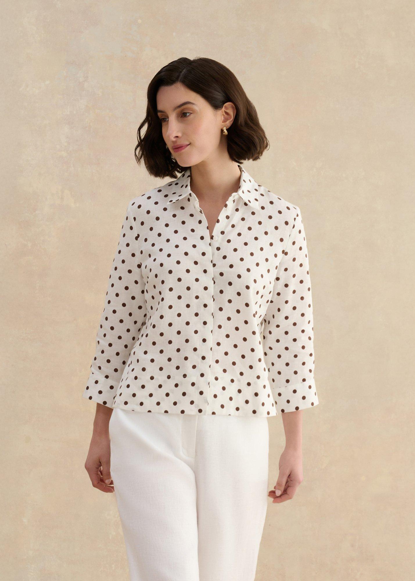 Nita Linen Spot Shirt, Ivory Brown, hi-res
