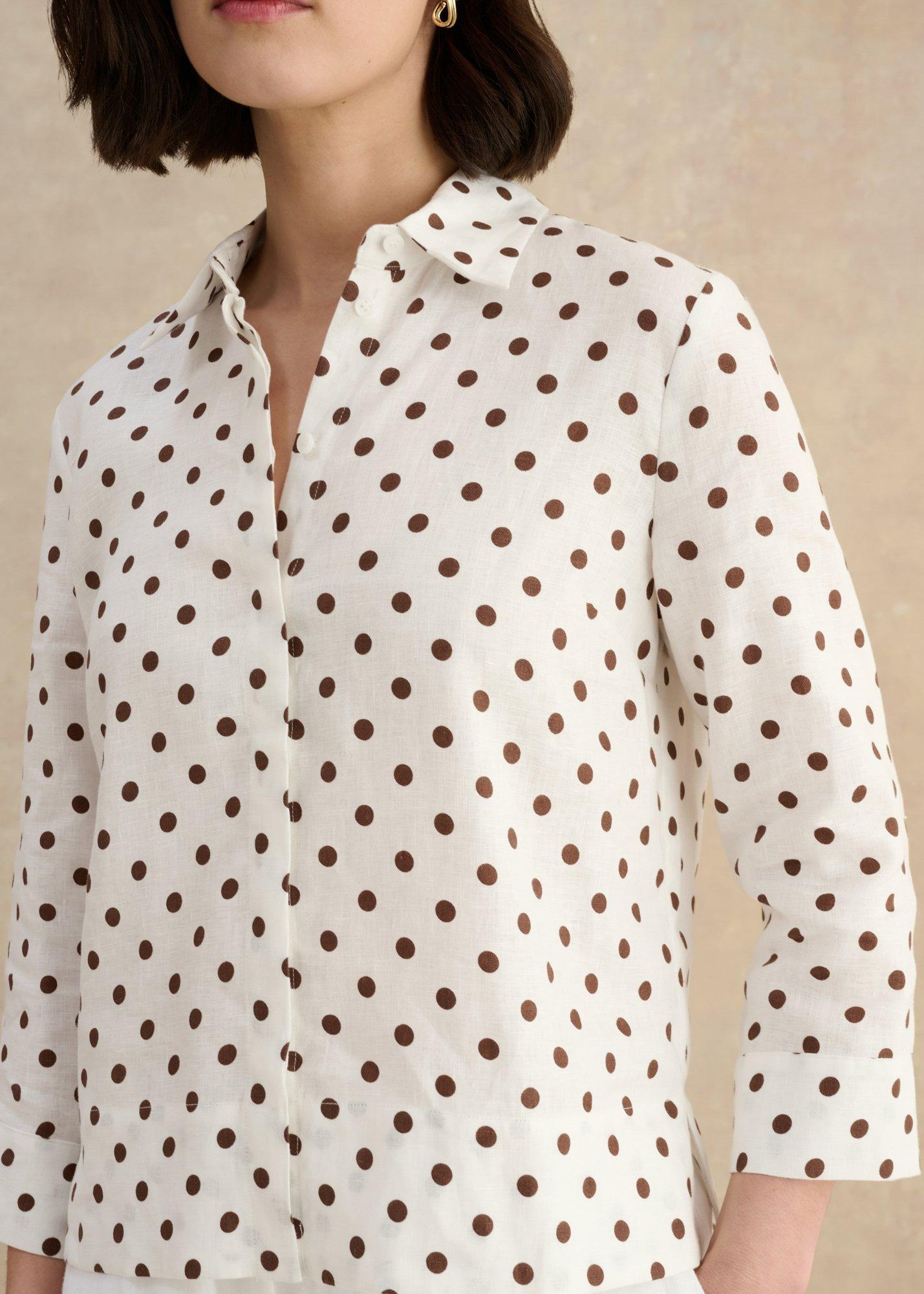 Nita Linen Spot Shirt, Ivory Brown, hi-res