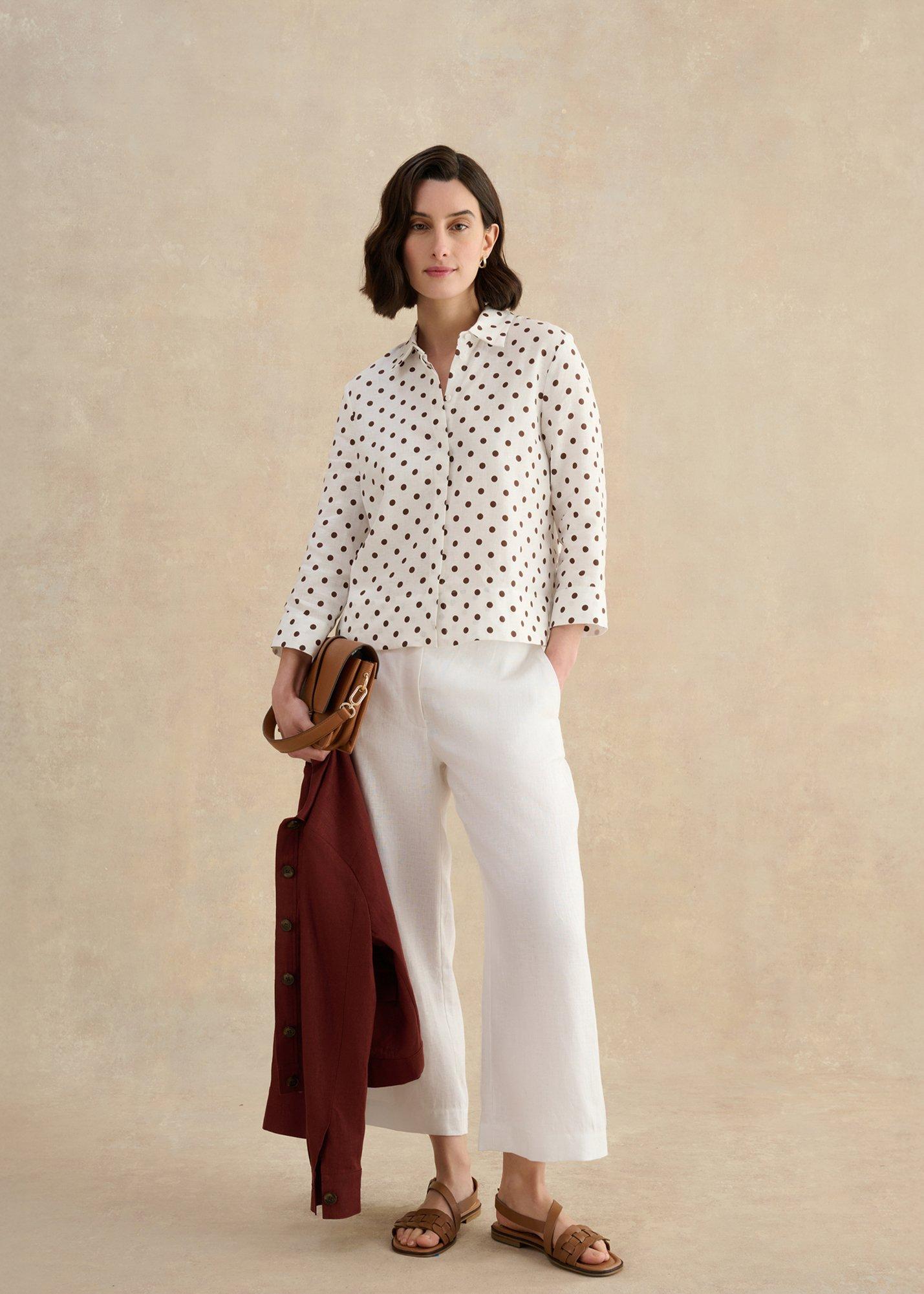 Nita Linen Spot Shirt, Ivory Brown, hi-res