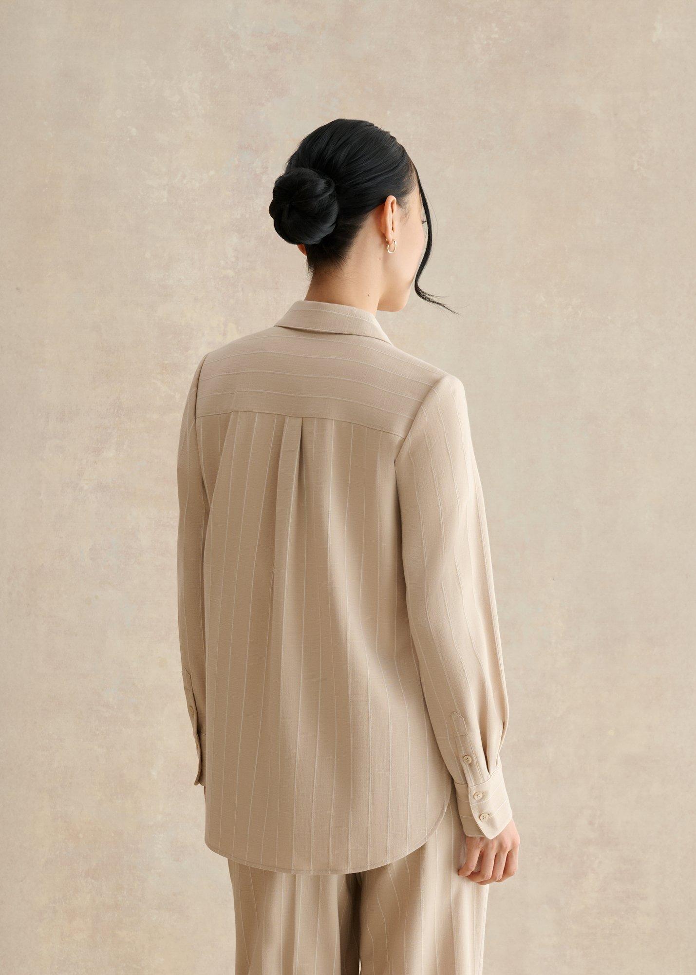 Hadley Linen Pinstripe Shirt, Neutral Ivory, hi-res