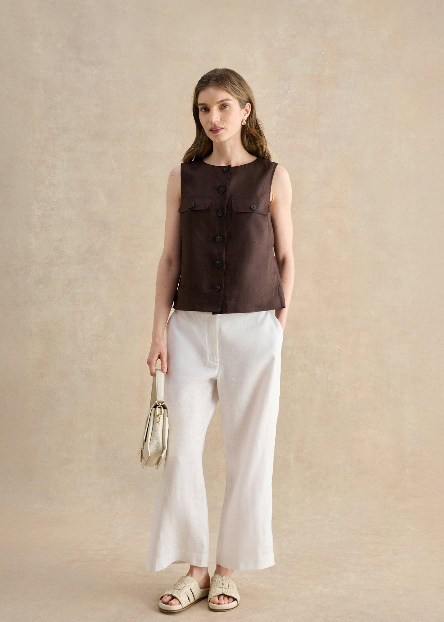 Lulu Linen Top, Bark Brown, hi-res