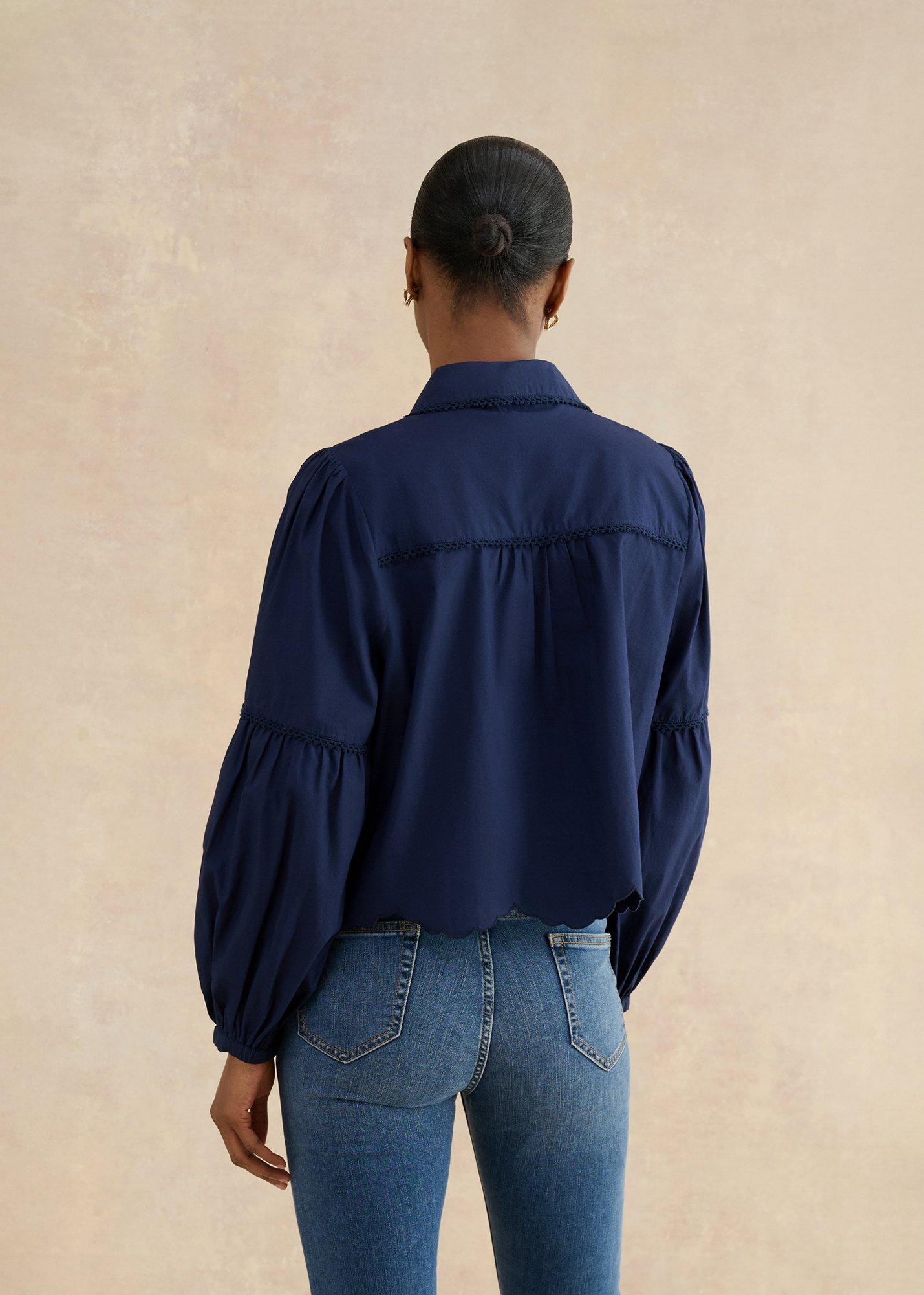 Becky Mixed Media Embroidered Shirt, Midnight Navy, hi-res