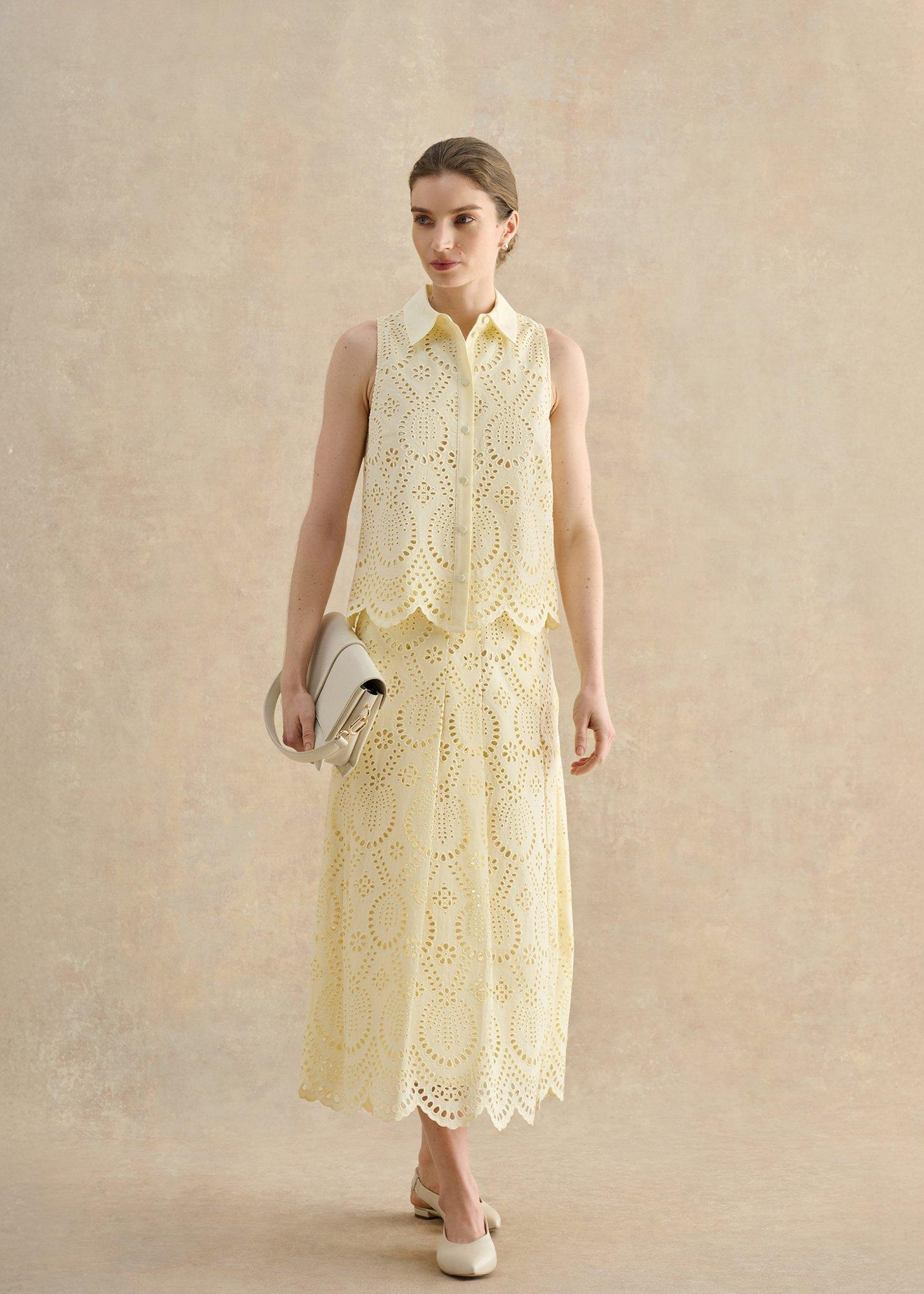 Brookshire Embroidery Skirt, Pale Yellow, hi-res