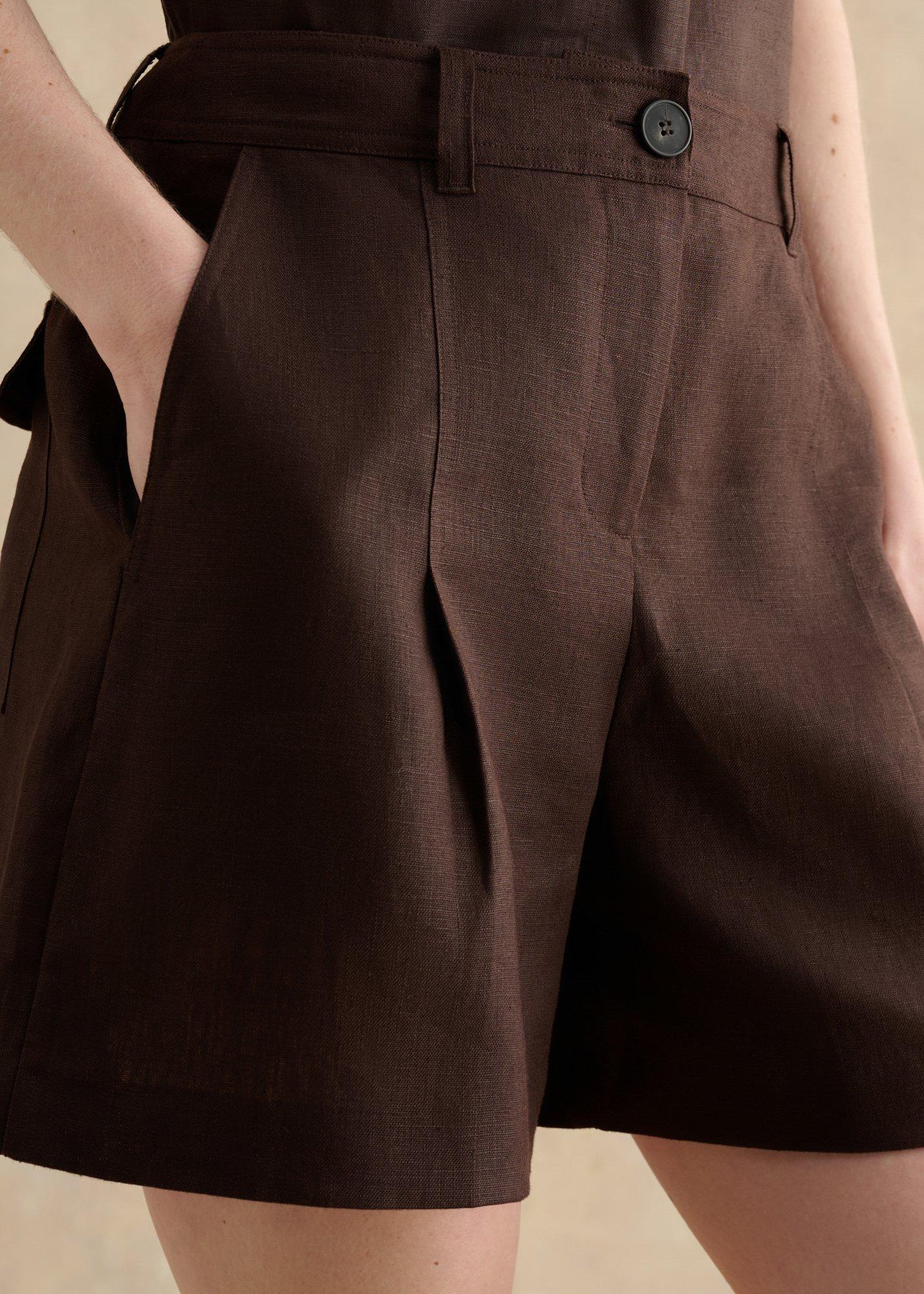 Lulu Linen Shorts, Bark Brown, hi-res