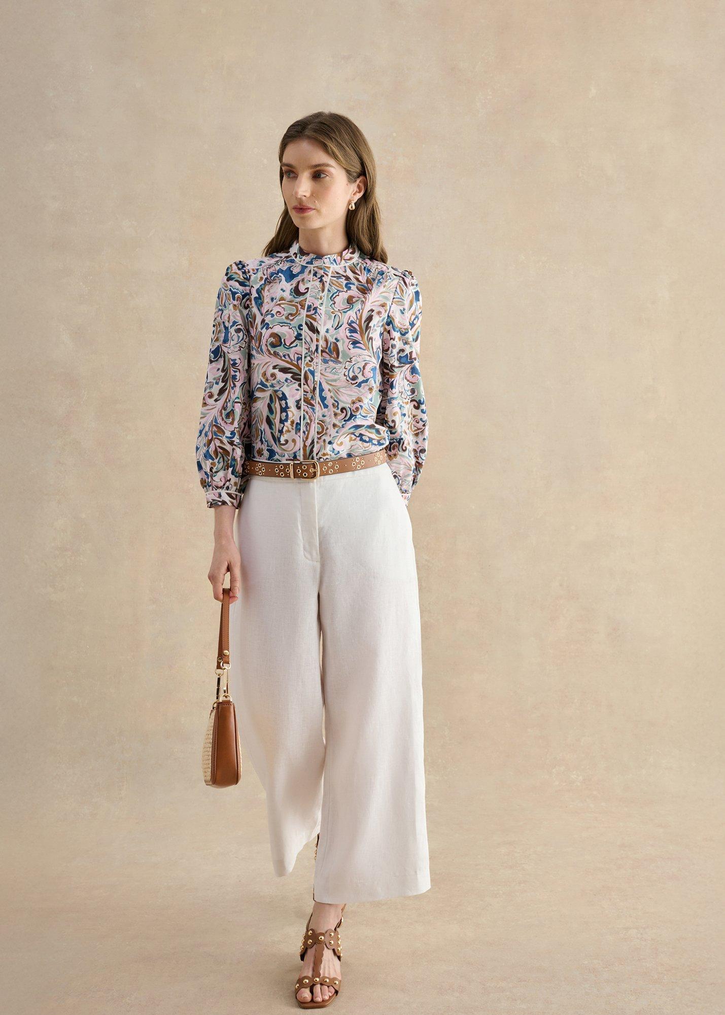 Petite Lillie Linen Cropped Trousers, Hobbs White, hi-res