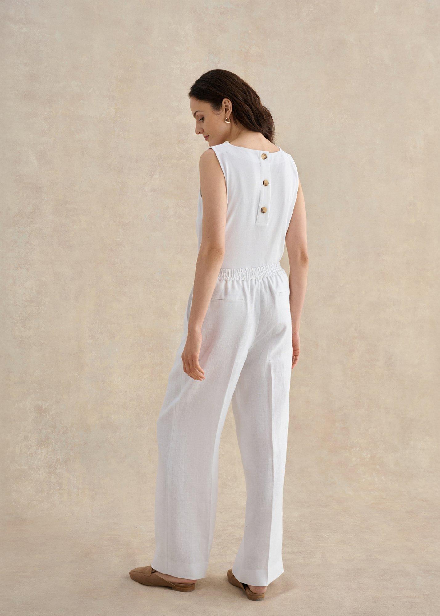 Alessia Linen Wide Leg Trousers, White, hi-res