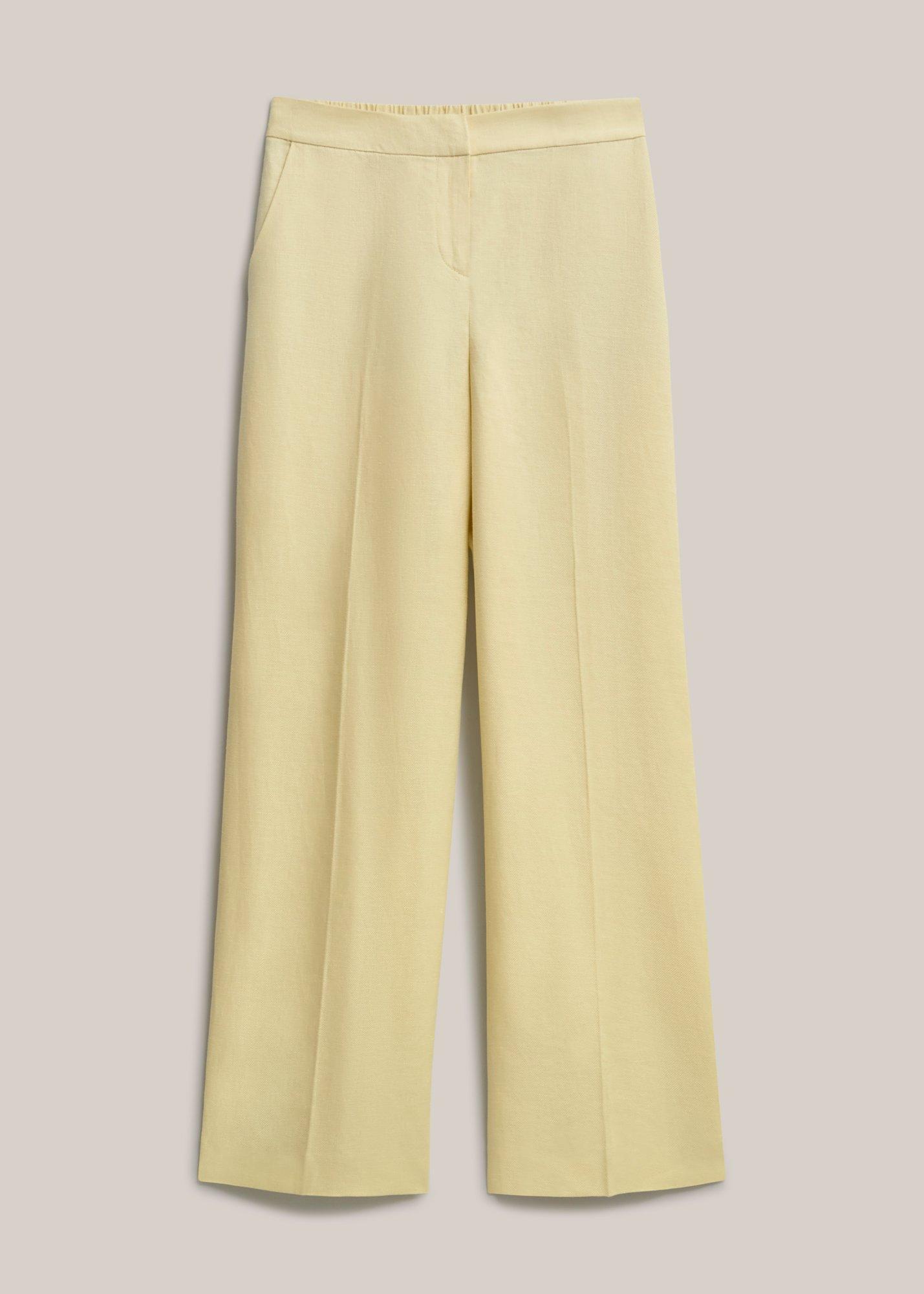 Adalee Linen Wide Leg Trousers, Soft Yellow, hi-res