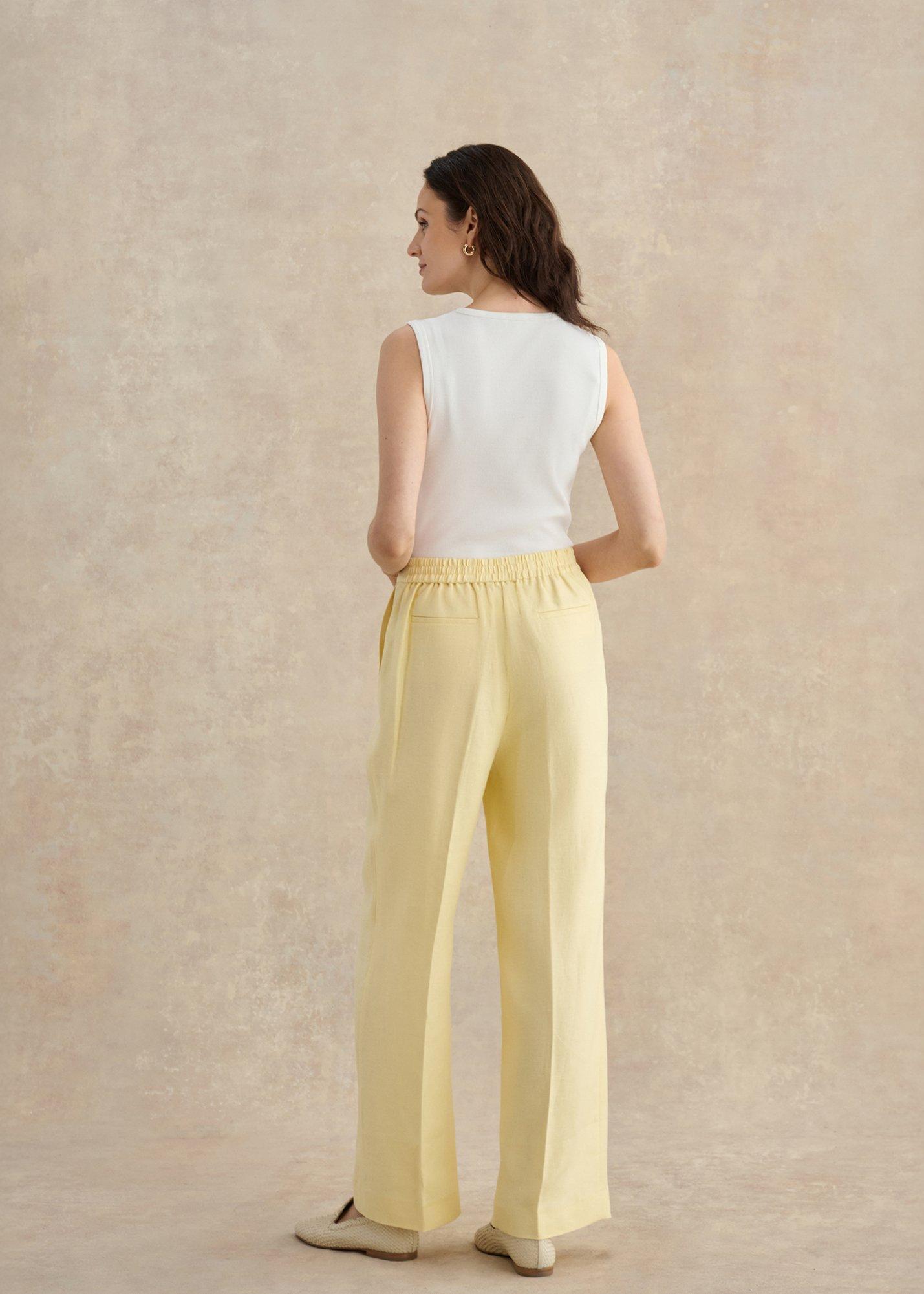 Adalee Linen Wide Leg Trousers, Soft Yellow, hi-res