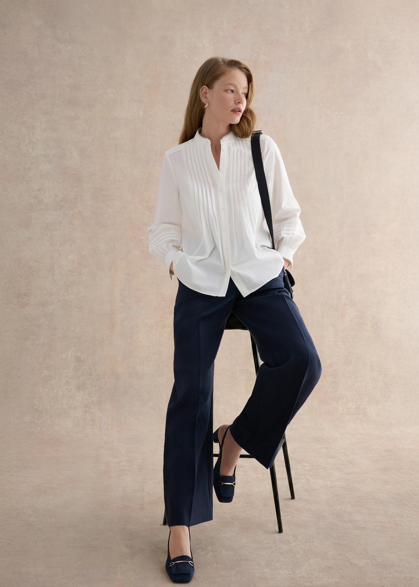 Petite Alessia Linen Wide Trousers, Navy, hi-res