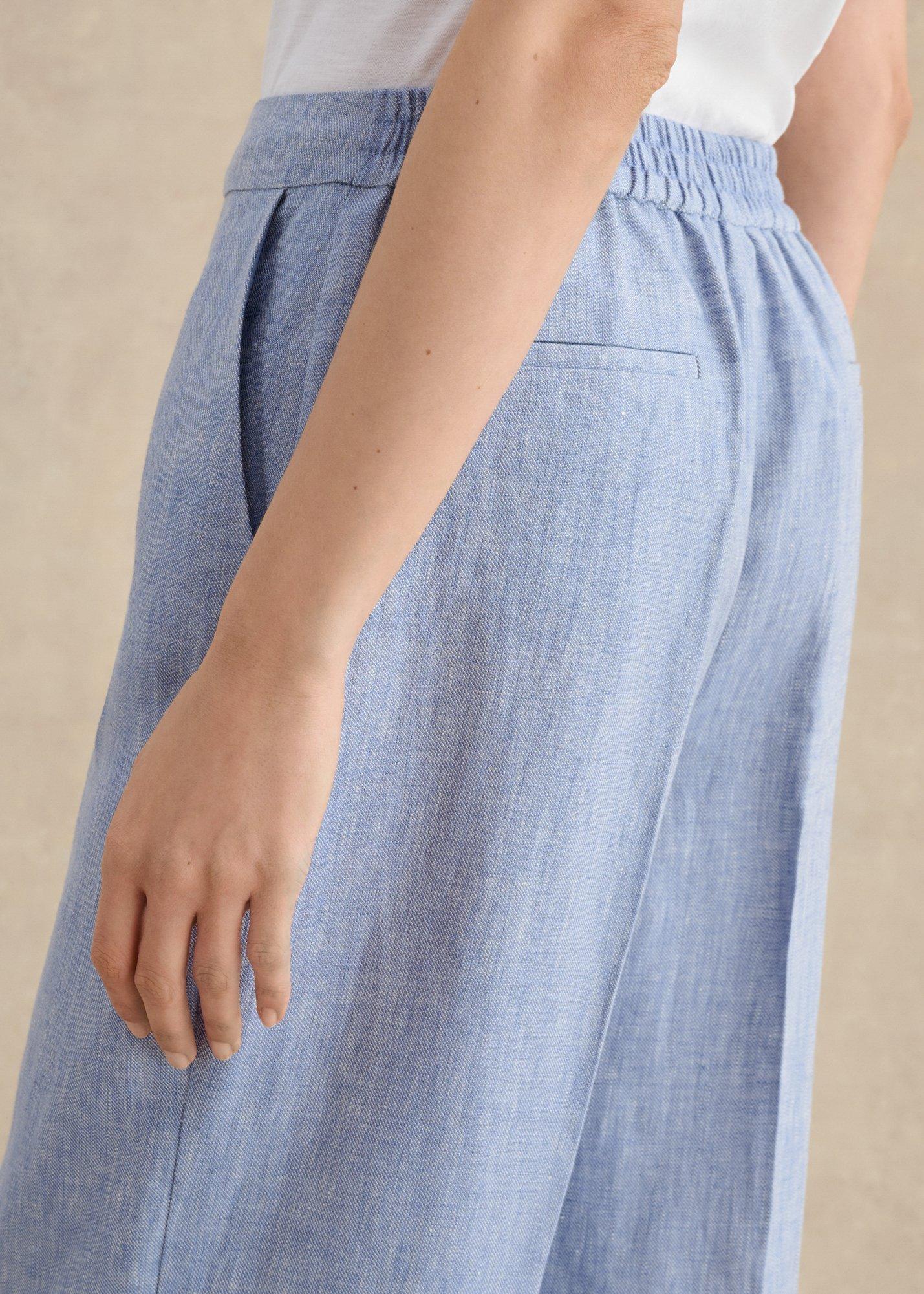 Petite Estella Linen Trousers, Blue White, hi-res