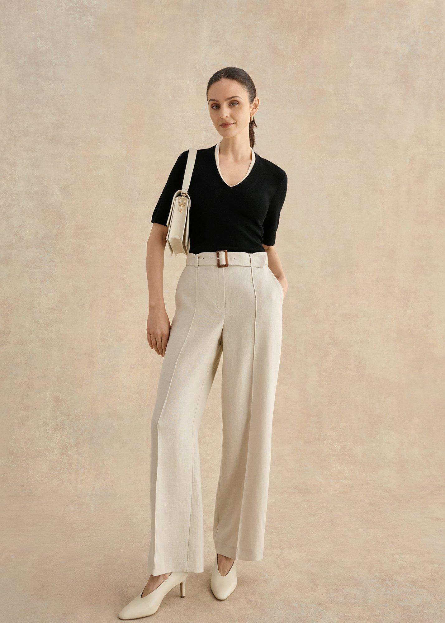 Scarlett V Neck Knitted Top, Black Cream, hi-res