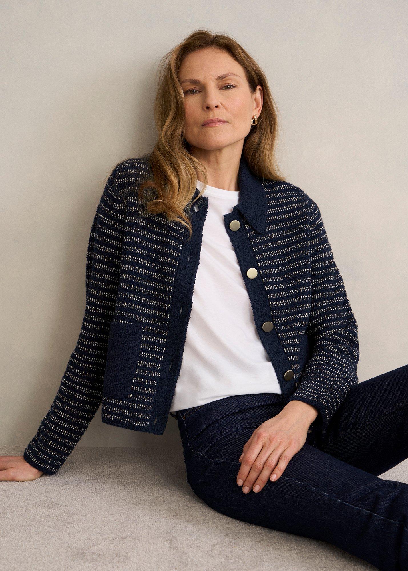 Sasha Knitted Jacket, Navy, hi-res
