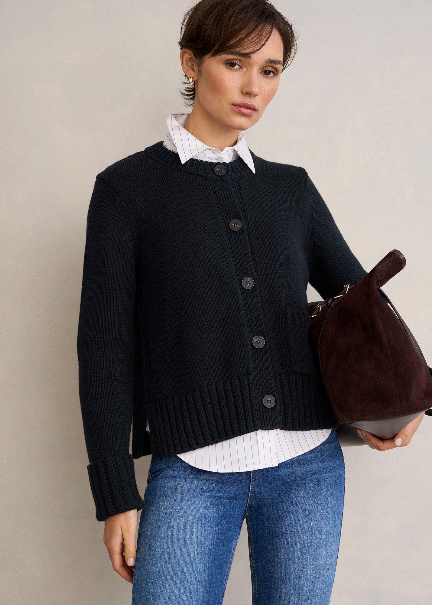 Coco Cotton Cardigan, Navy, hi-res