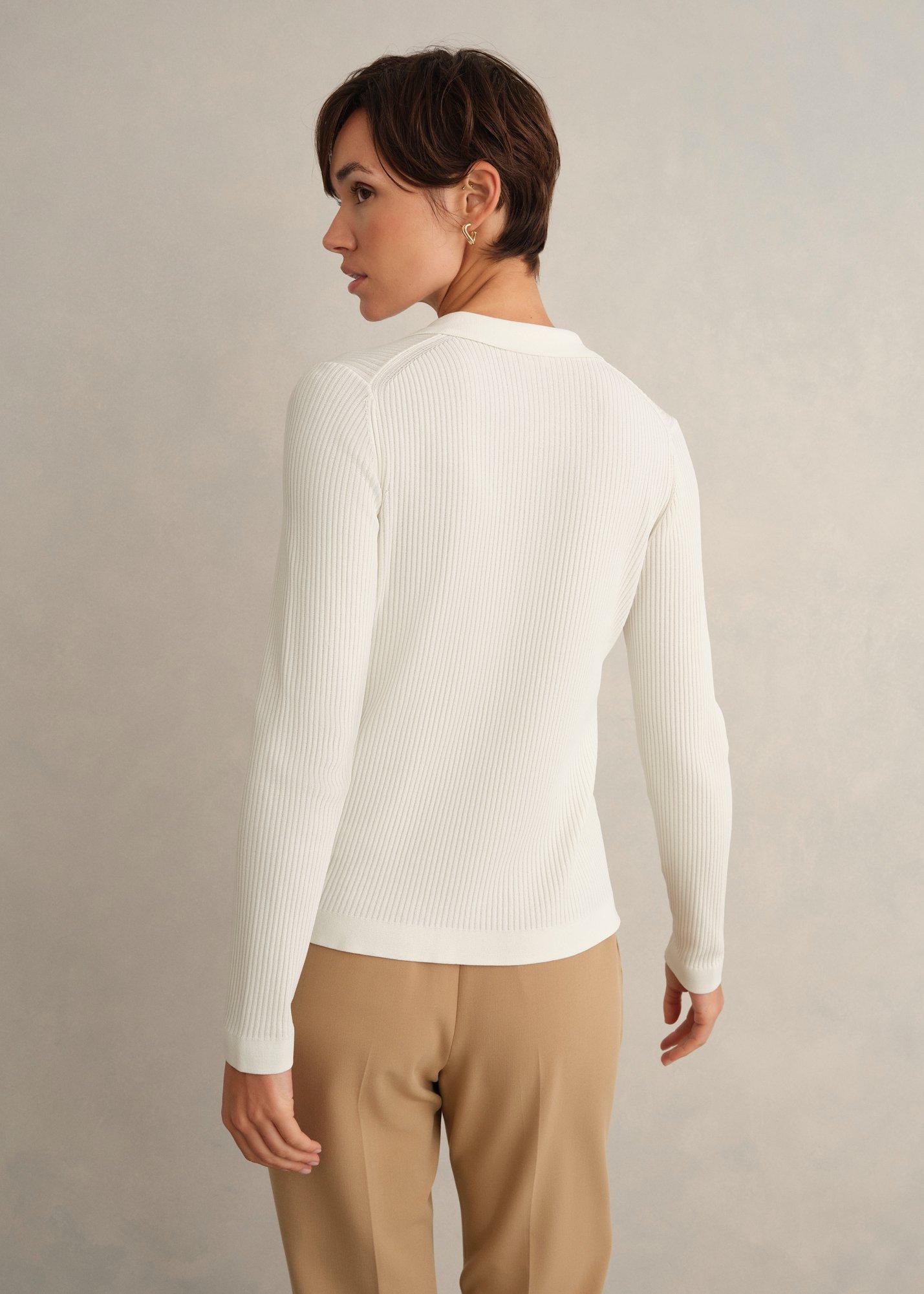 Meredith Ribbed Knitted Shirt, Ivory, hi-res