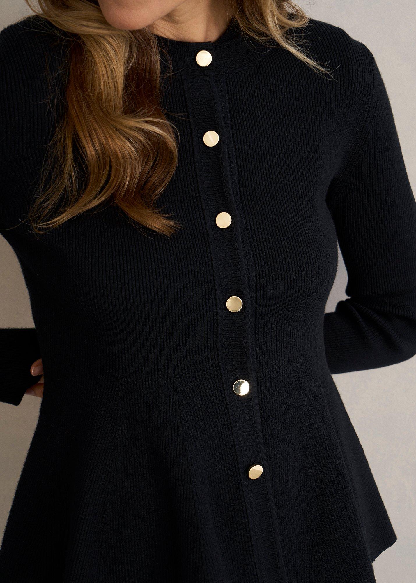 Bridget Peplum Knitted Jacket, Black, hi-res