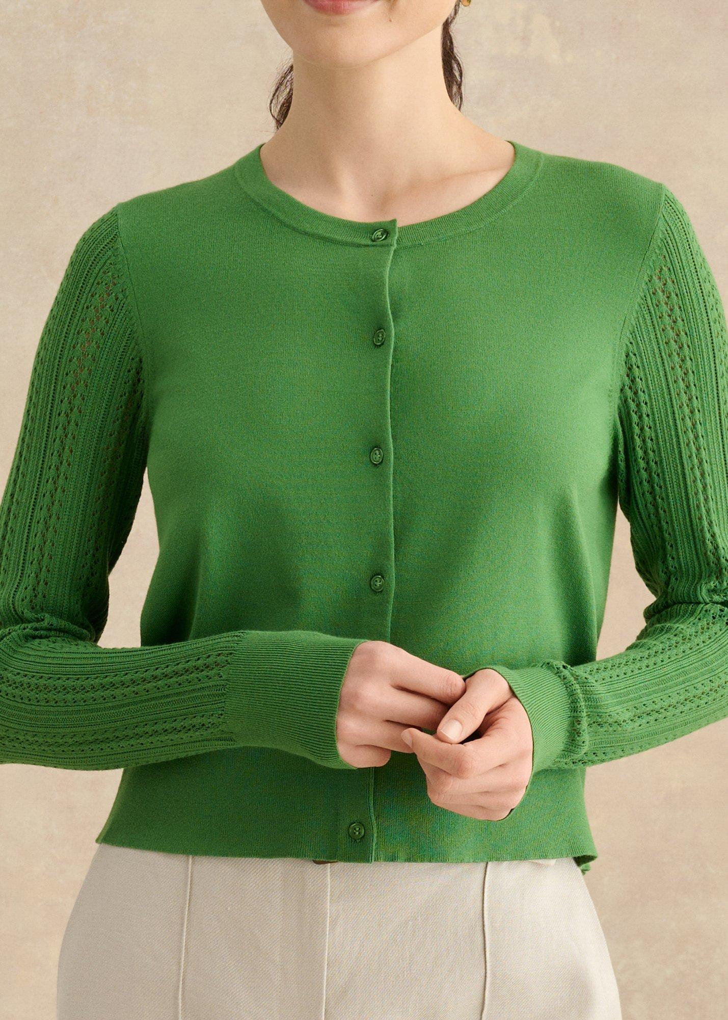 Dianna Pointelle Sleeve Cardigan, Emerald Green, hi-res