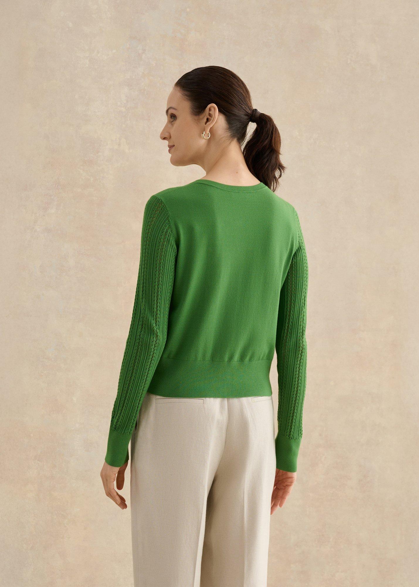 Dianna Pointelle Sleeve Cardigan, Emerald Green, hi-res
