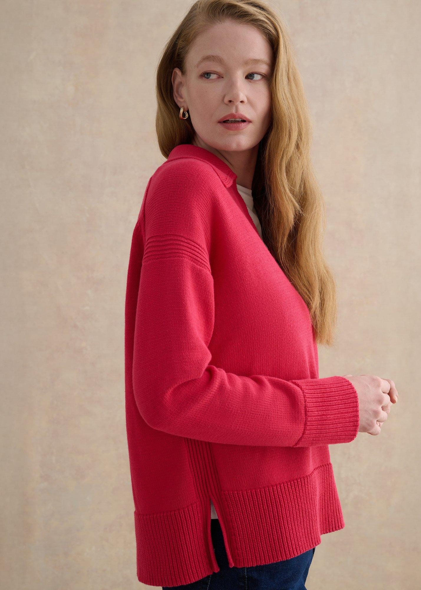 Jamie Polo Cotton Sweater, Soft Berry Pink, hi-res