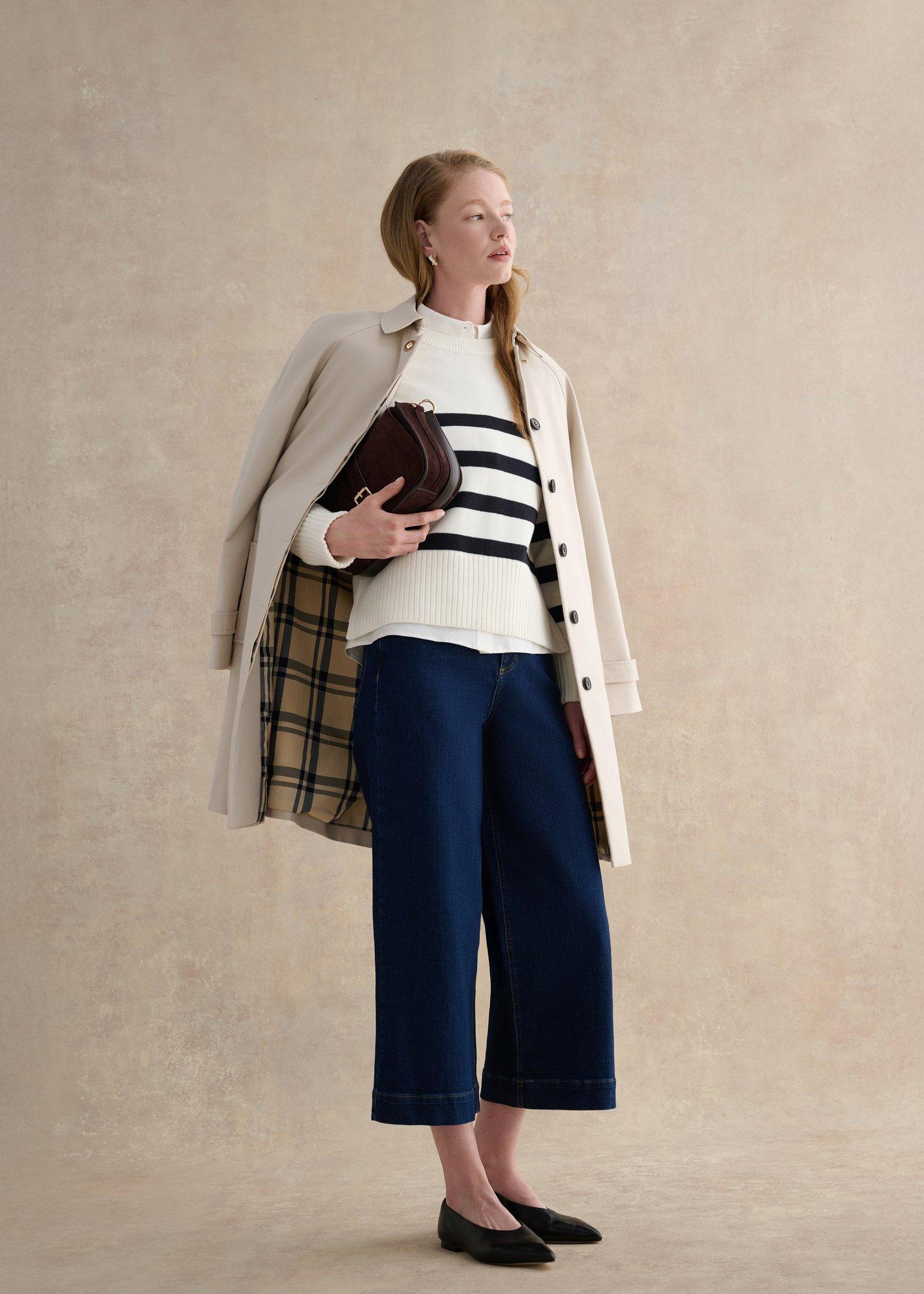 Georgie Striped Cotton Sweater, Ivory Navy, hi-res