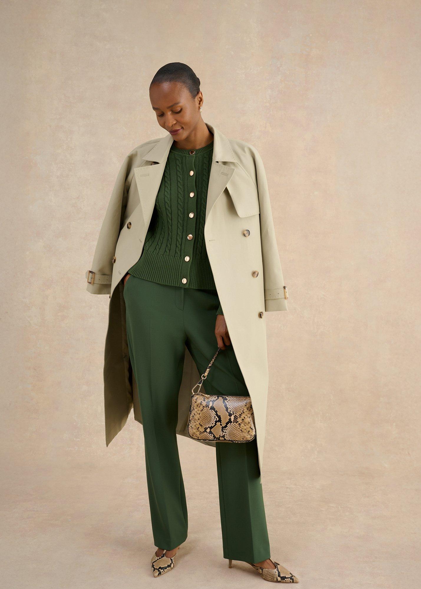 Penrose Cotton Cable Cardigan, Pine Green, hi-res