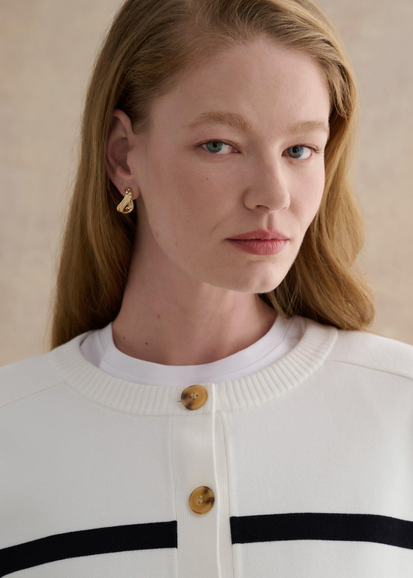 Megan Striped Cardigan, Ivory Navy, hi-res