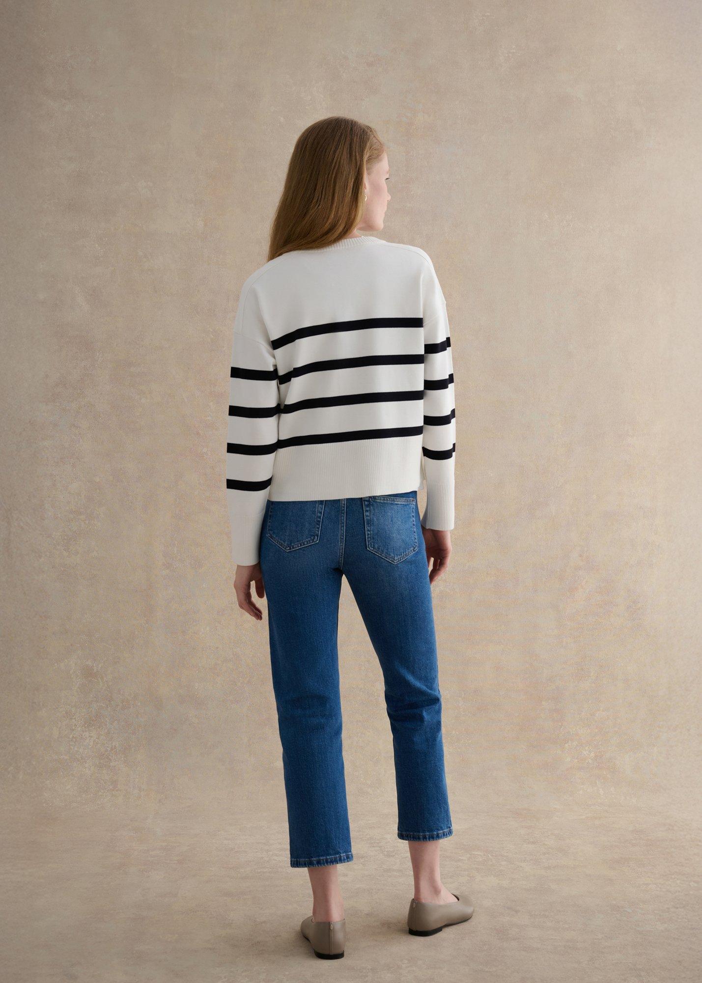 Megan Striped Cardigan, Ivory Navy, hi-res