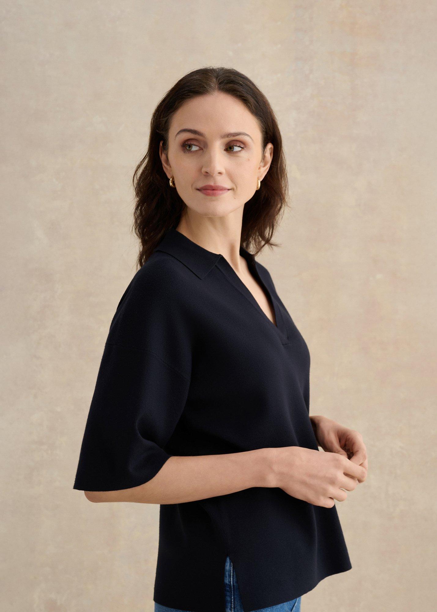 Lenora Relaxed Fit Polo Sweater, Hobbs Navy, hi-res