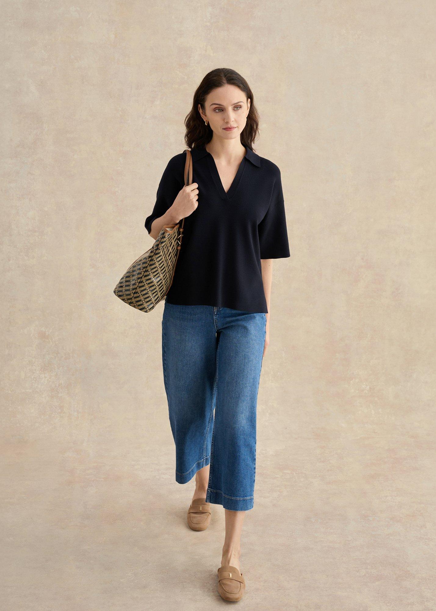 Lenora Relaxed Fit Polo Sweater, Hobbs Navy, hi-res