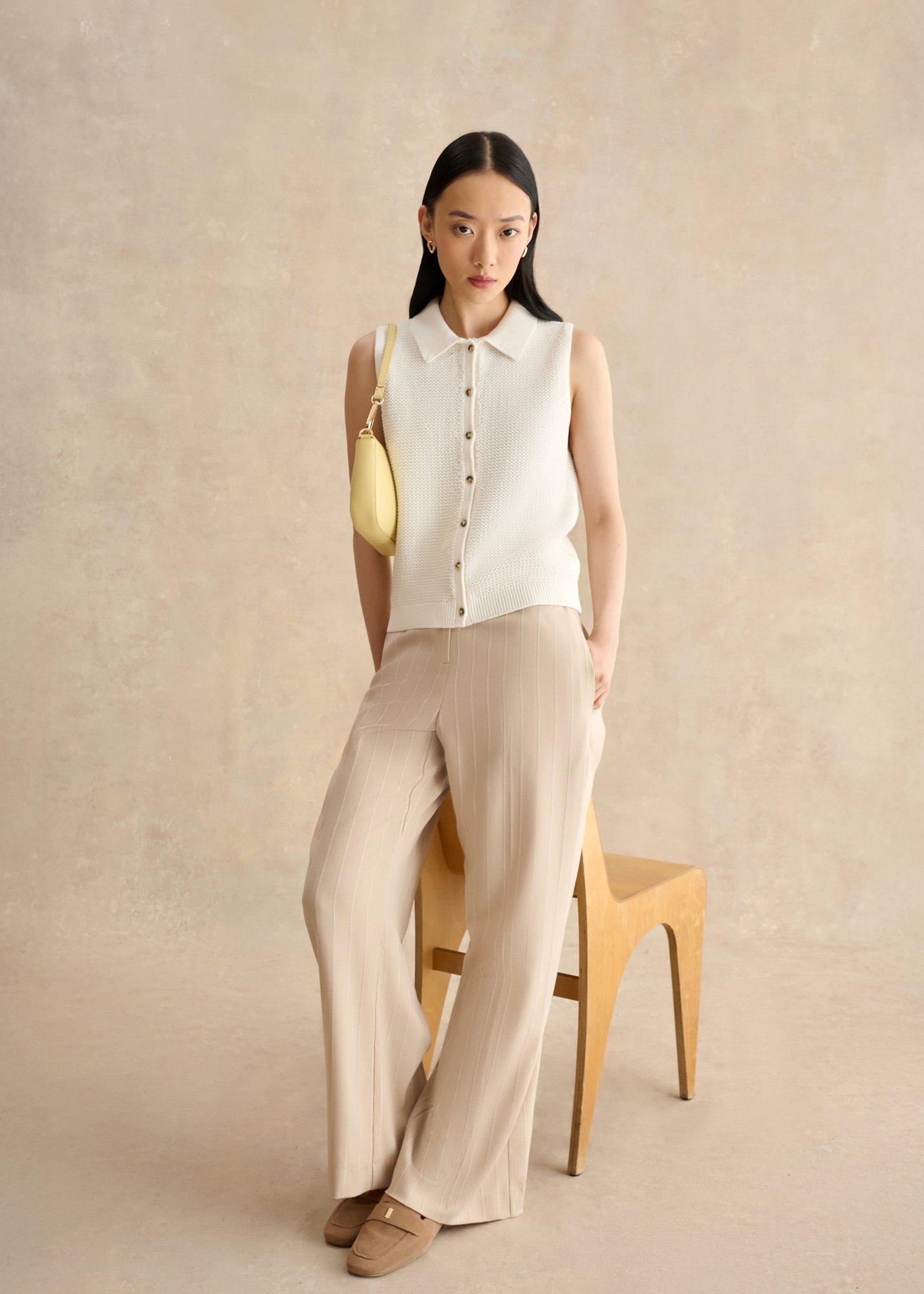 Seaton Cotton Collared Crotchet Tank, Ivory, hi-res