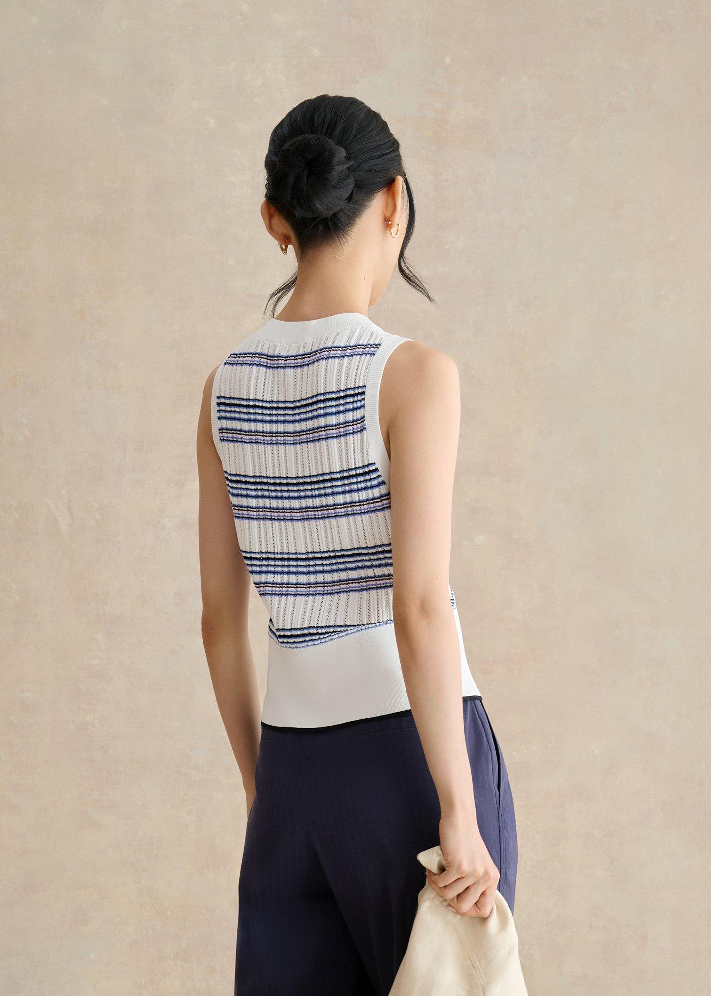Lowther Stripe Pointelle Knitted Tank, Blue Ivory, hi-res