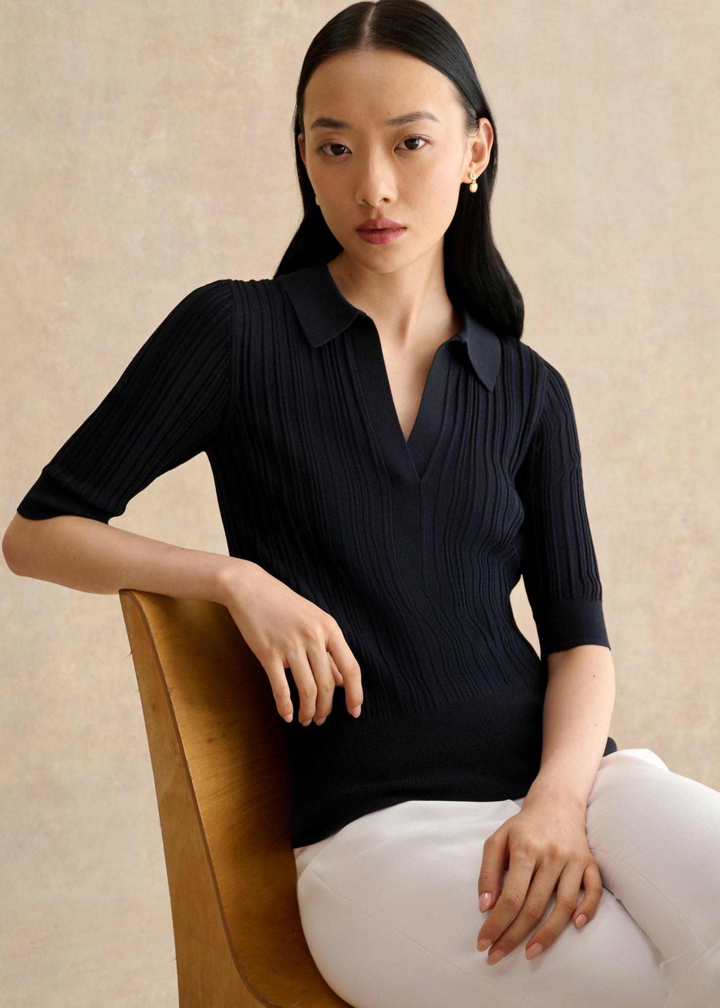 Blair Pointelle Knitted Polo Top