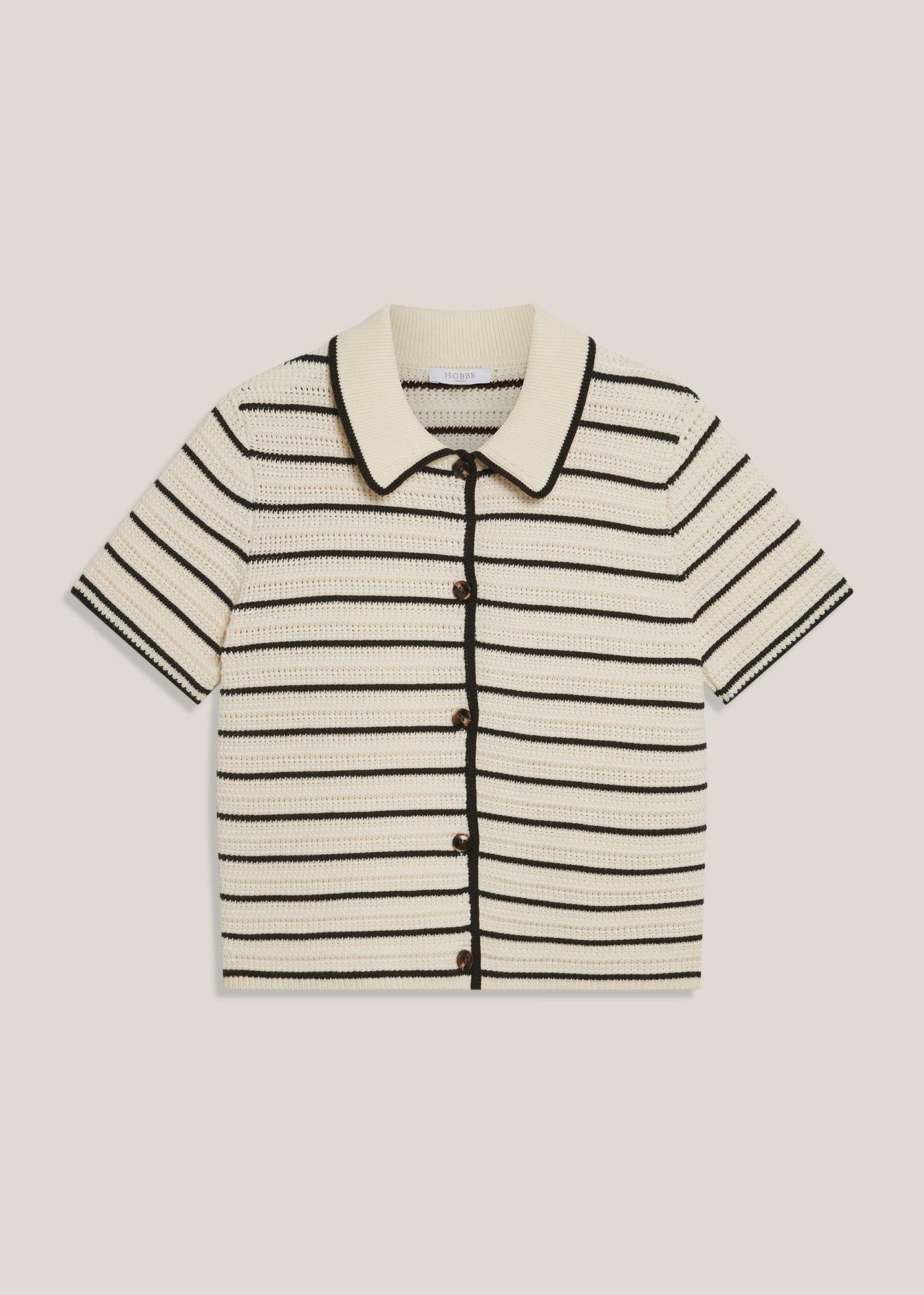 Alderton Cotton Short Sleeve Striped Crochet Shirt