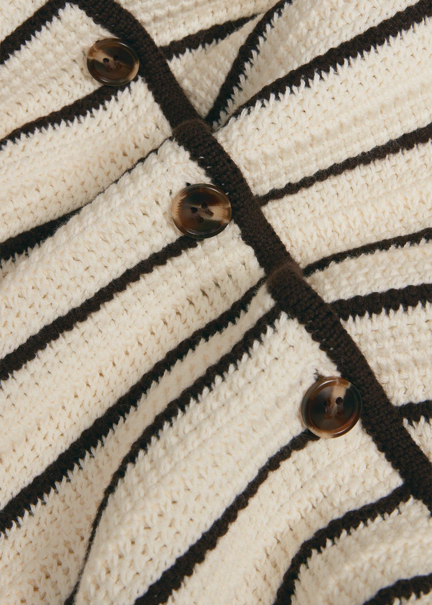 Alderton Cotton Short Sleeve Striped Crochet Shirt, Ivory Brown, hi-res