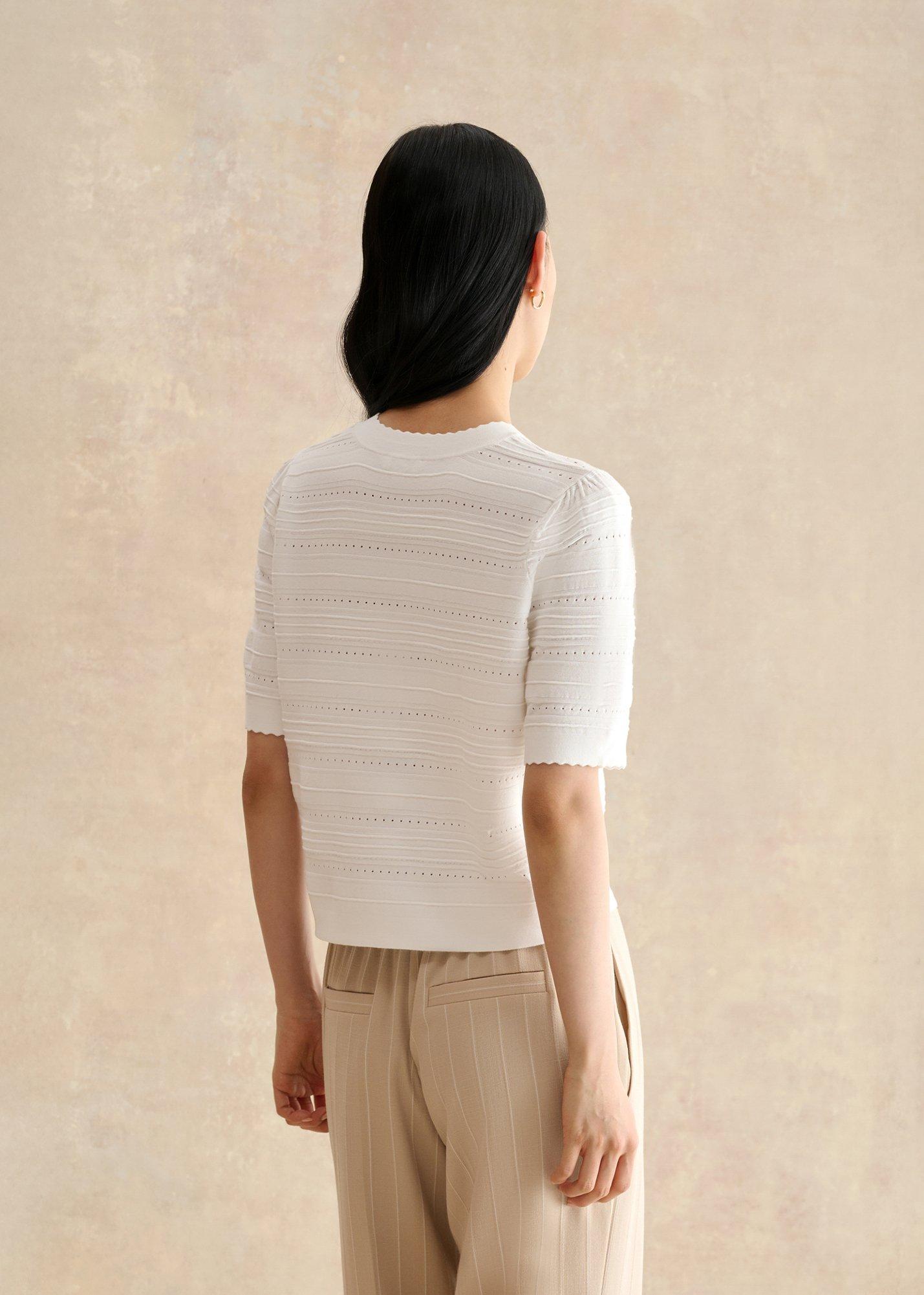 Mimi Pointelle Short Sleeve Cardigan , Ivory, hi-res