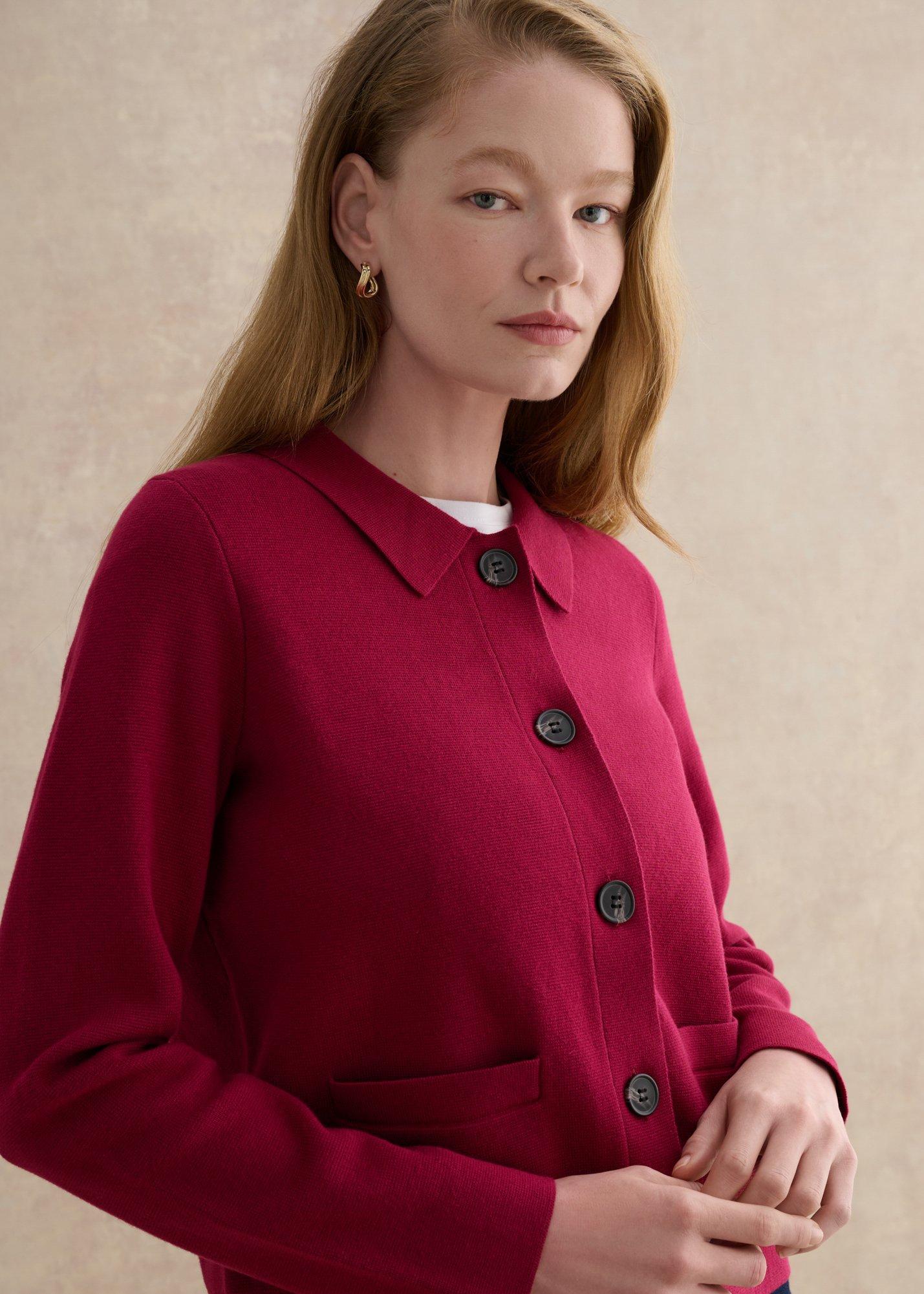 Mia Cotton Blend Knitted Jacket, Beetroot Pink, hi-res