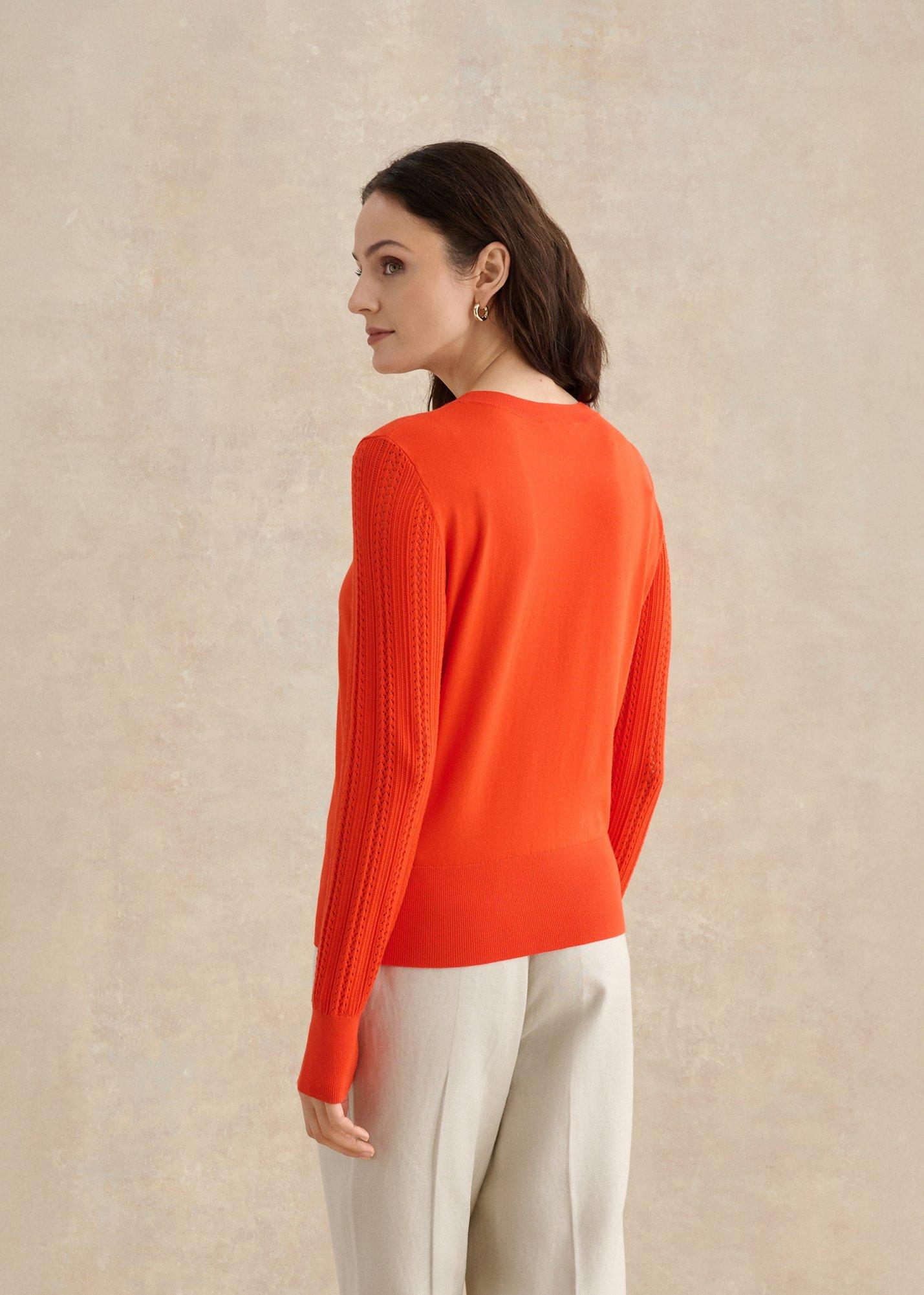 Dianna Pointelle Sleeve Sweater, Tomato Orange, hi-res