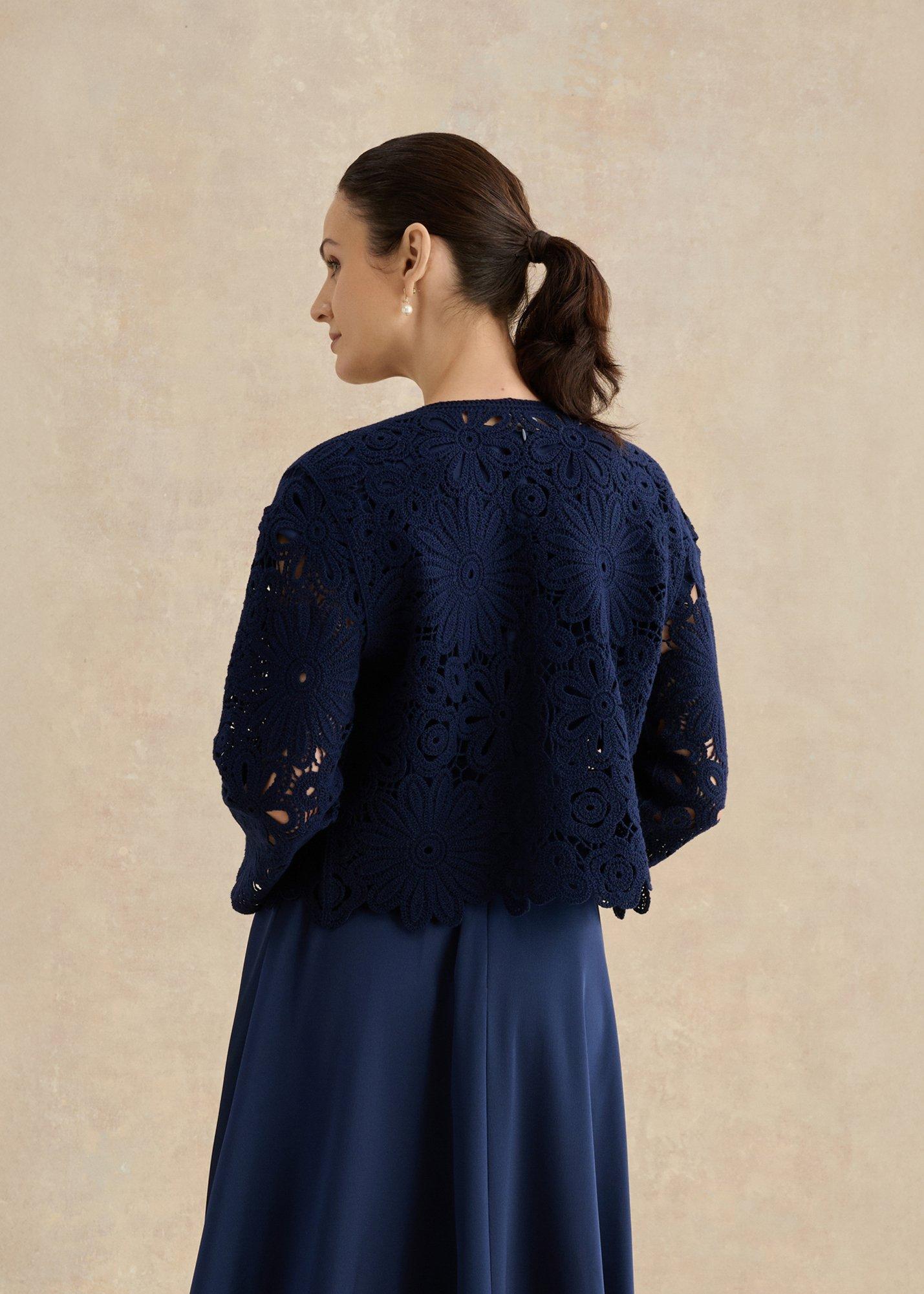 Syon Cotton Crochet Knitted Jacket, Hobbs Midnight, hi-res