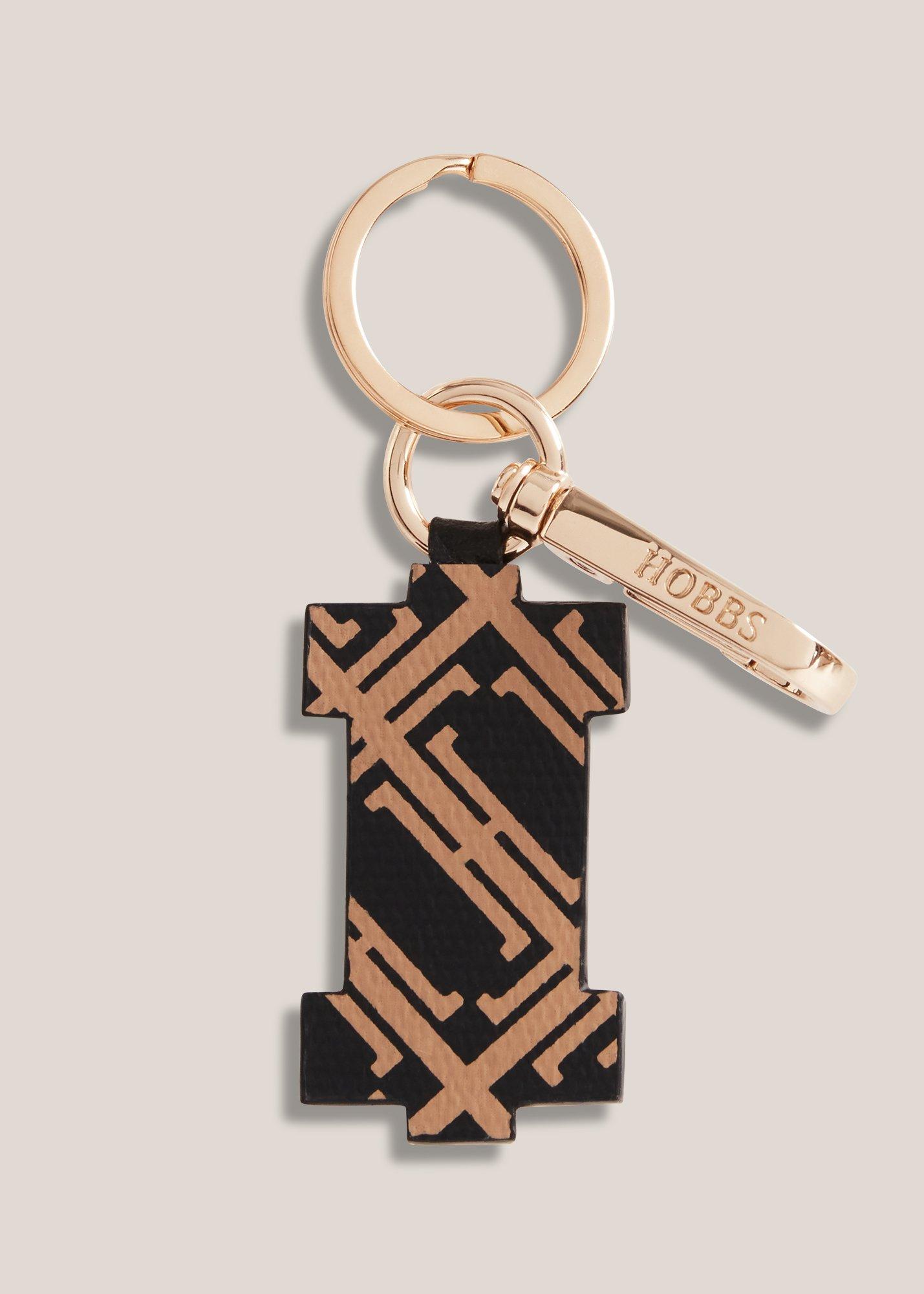 Rhianne Leather Key Ring, Black Gold, hi-res