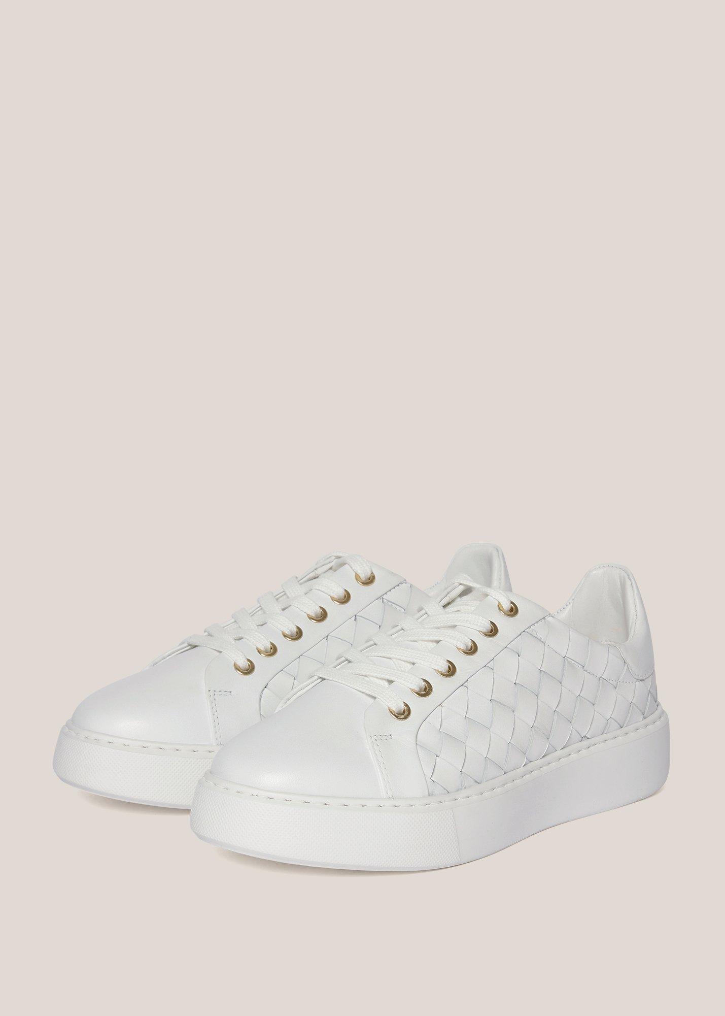 Ada Woven Leather Trainers, White, hi-res