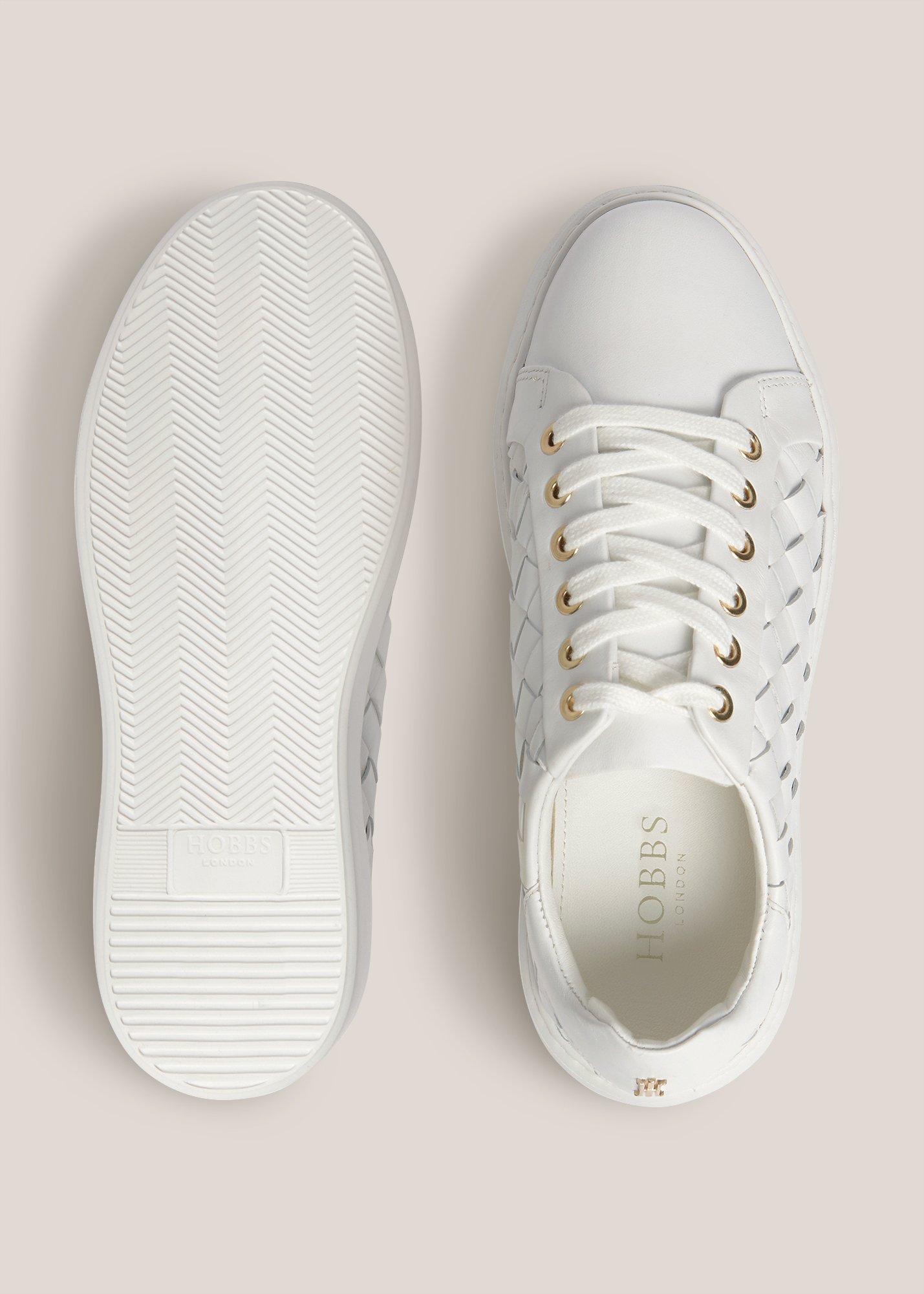 Ada Woven Leather Trainers, White, hi-res